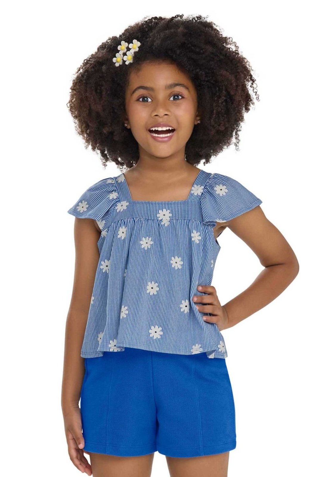 Infantil - Conjunto Menina Floral Listras Elian Azul