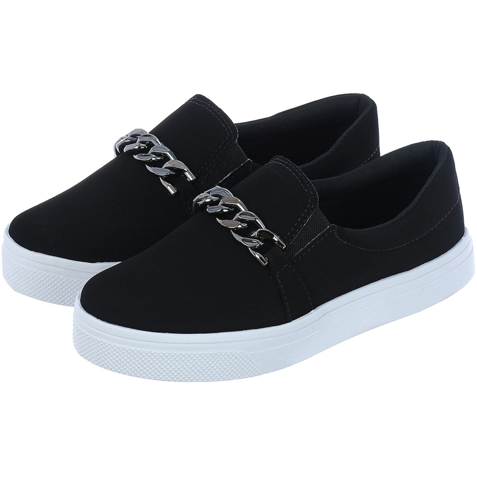 Tênis Feminino Donatella Shoes Confort Plataforma Slip On com Corrente Preto