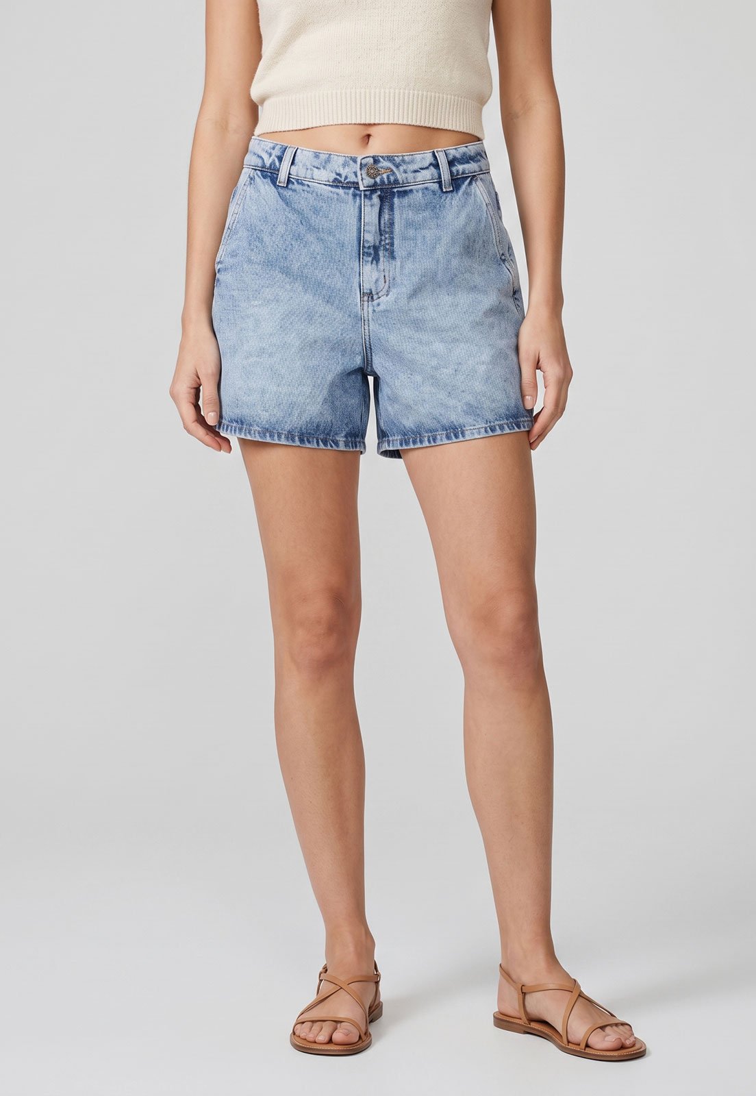 Shorts Jeans Lez a Lez Barra Reta Azul Claro