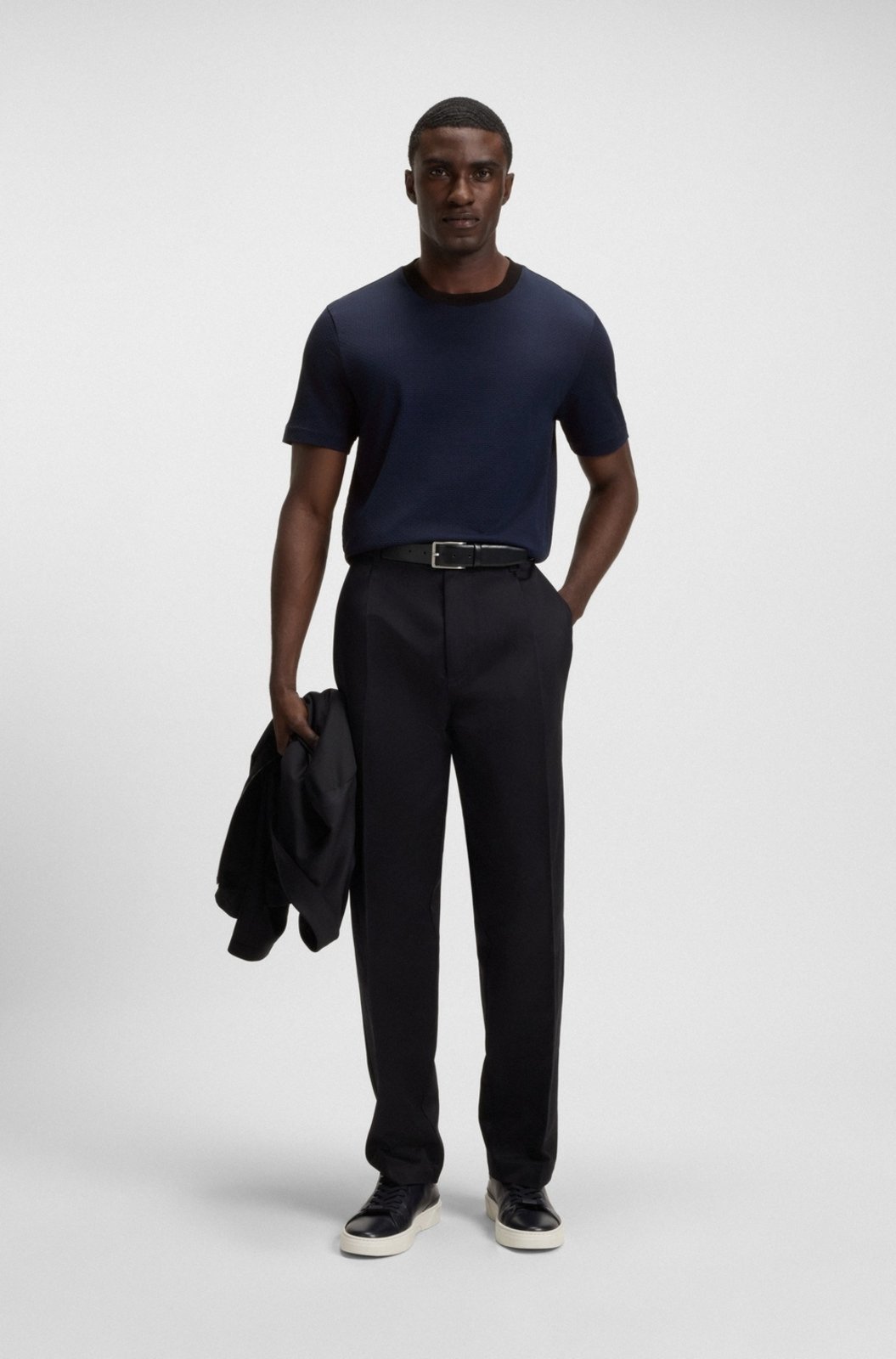 Vista 3 Camiseta Com Jacquard Geométrico Em Algodão Mercerizado Boss azul Boss azul