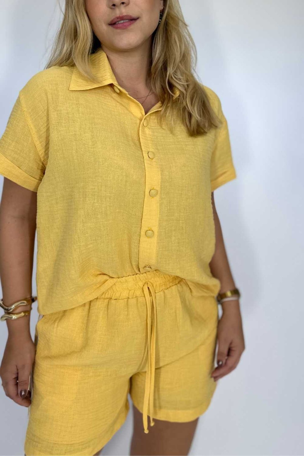 Vista 3 Camisa Vanibele Manga Curta Claro amarelo Vanibele amarelo