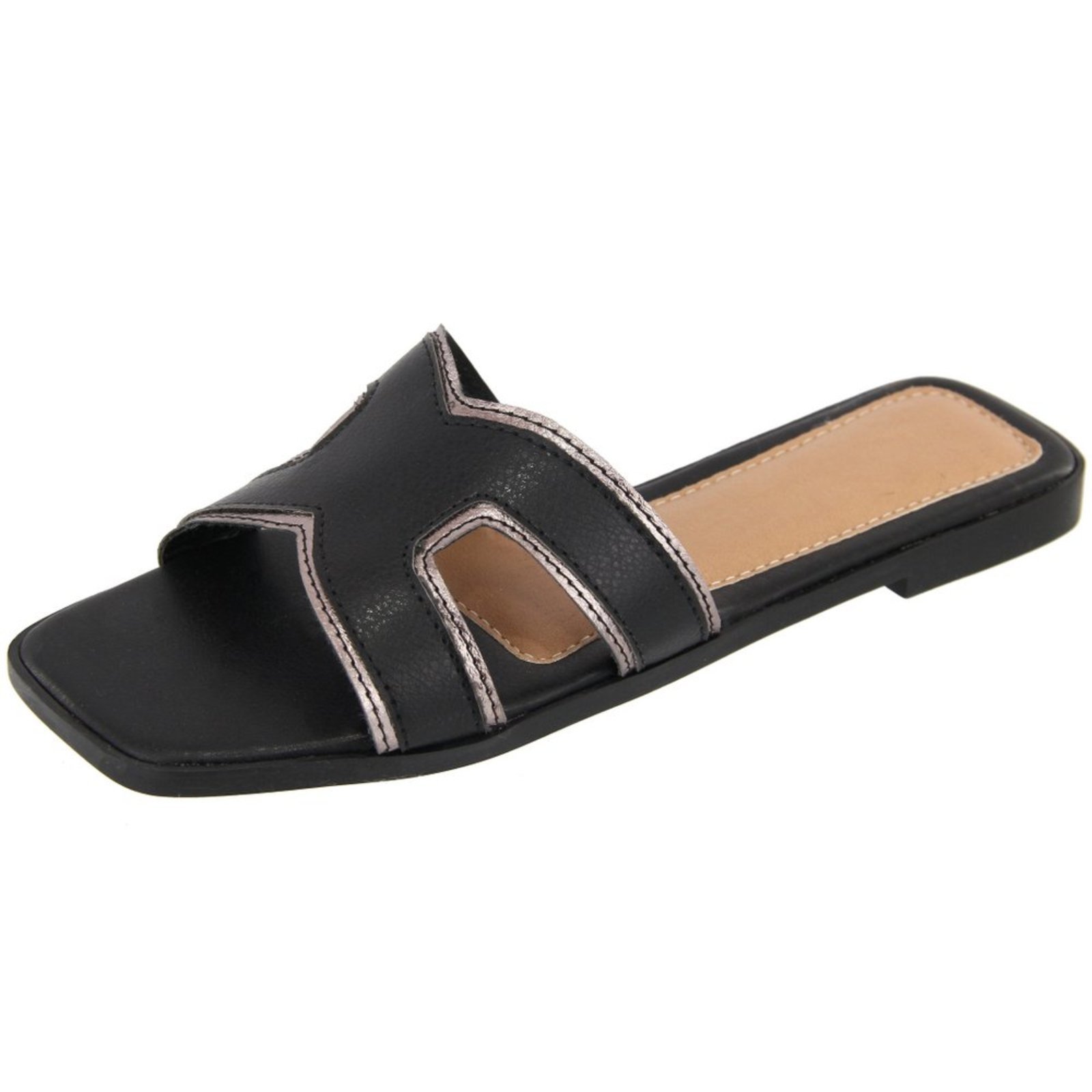 Rasteira Sandália Pedra Flat Preto Kuento Shoes