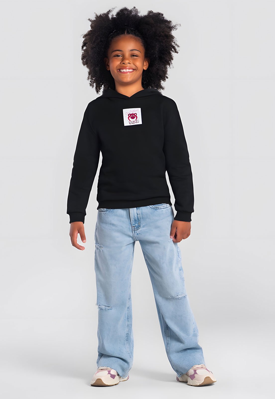 Infantil - Blusa de Moletom Brandili com Capuz Lotso Preta