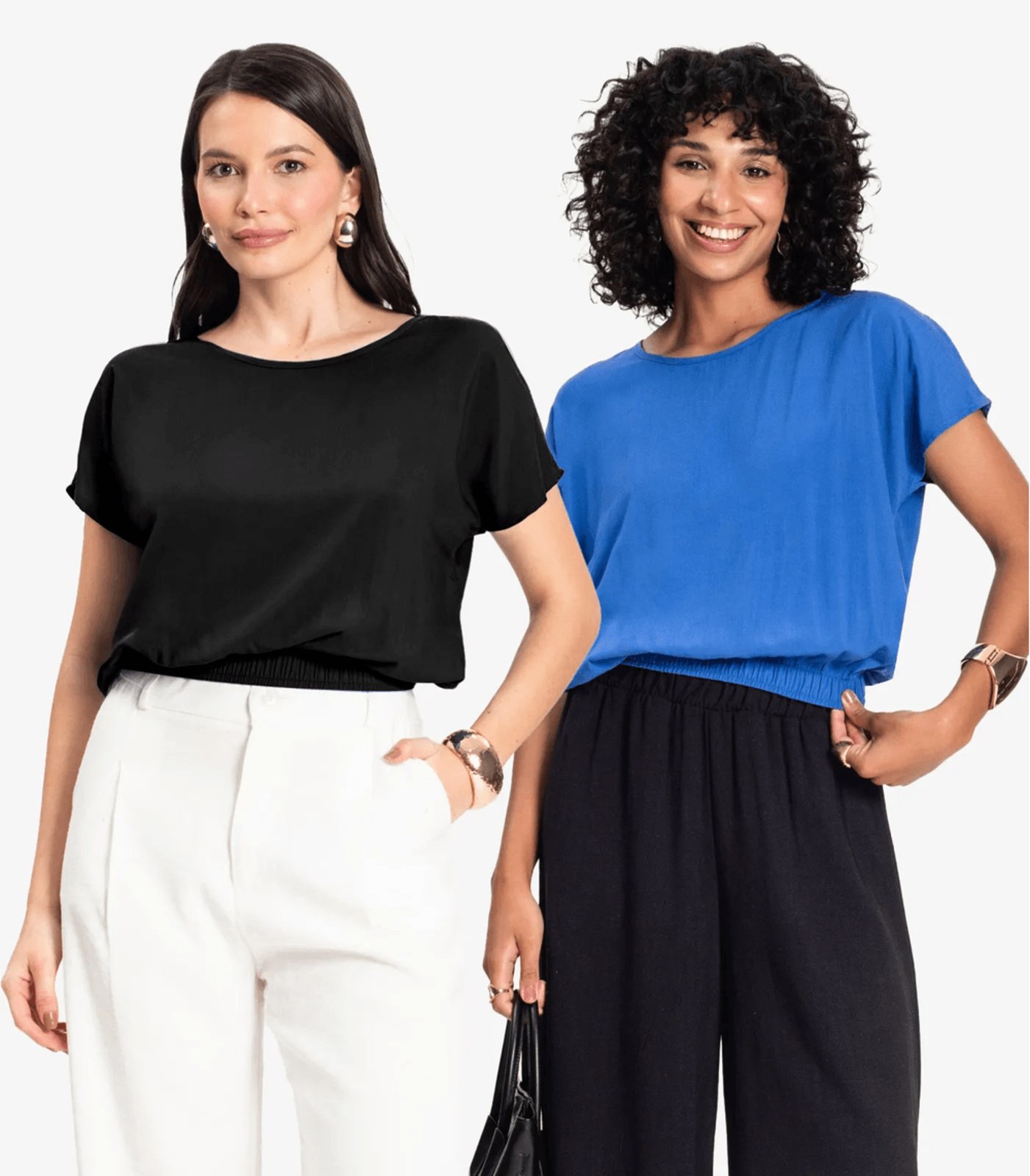 Vista 3 Kit 2 Blusas Femininas Manga Curta Infinita Cor Sortidas multicolorido INFINITA COR multicolorido