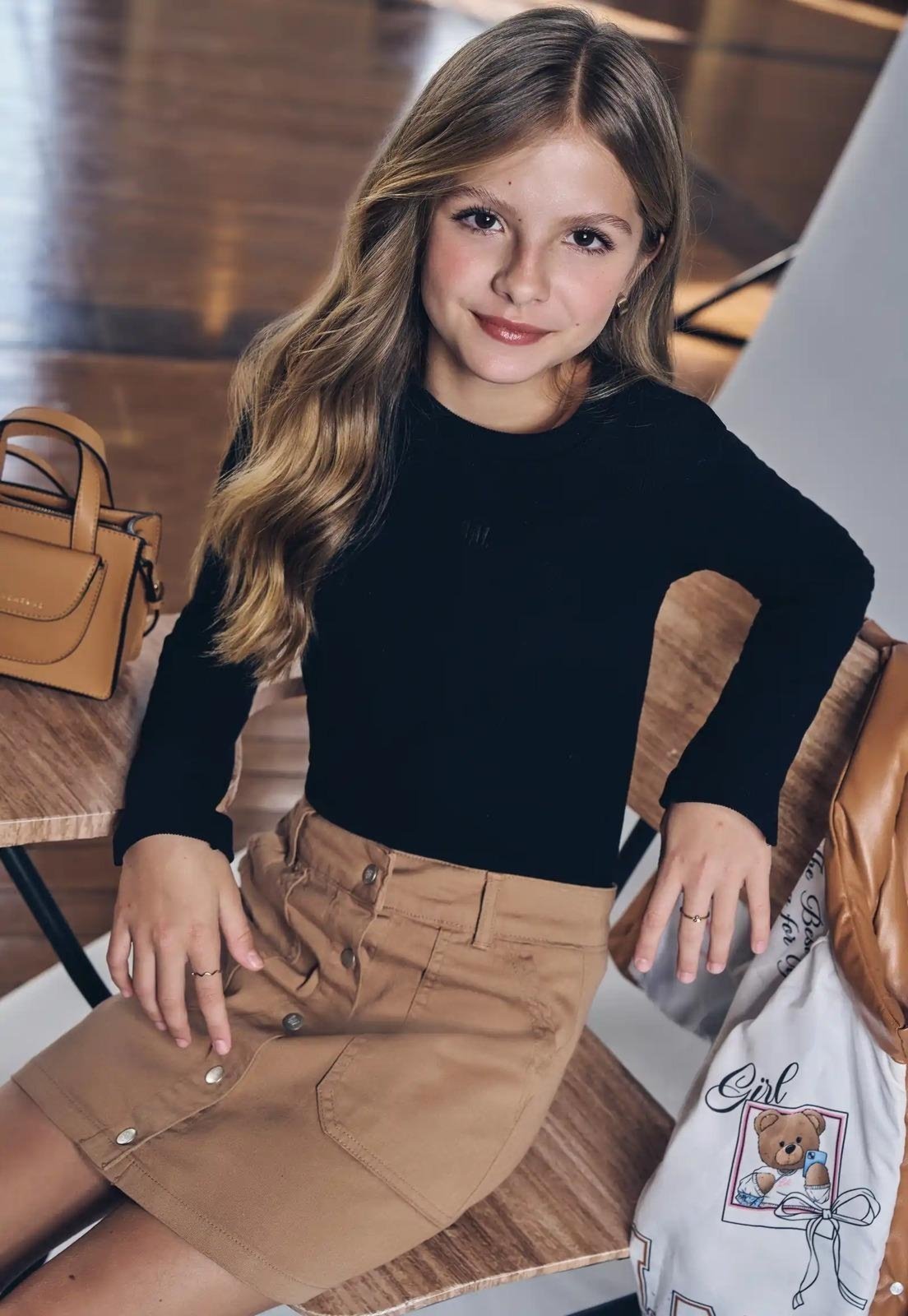 Infantil - Blusa Preta Manga Longa Algodão Menina Lilimoon 14 Preto