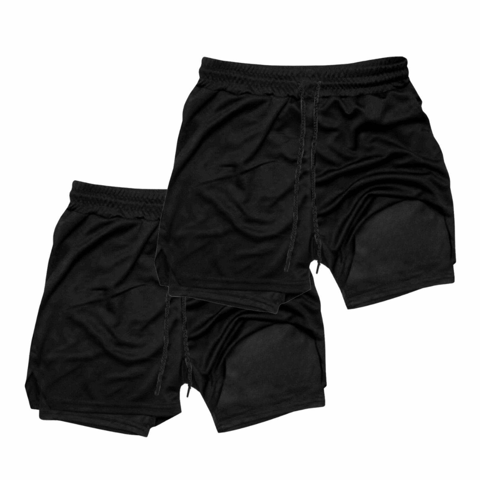 Kit 2 Shorts Treino Dry Térmico 2 em 1 com Bolso para Cel. e Porta-Toalha Calção Fitness Academia