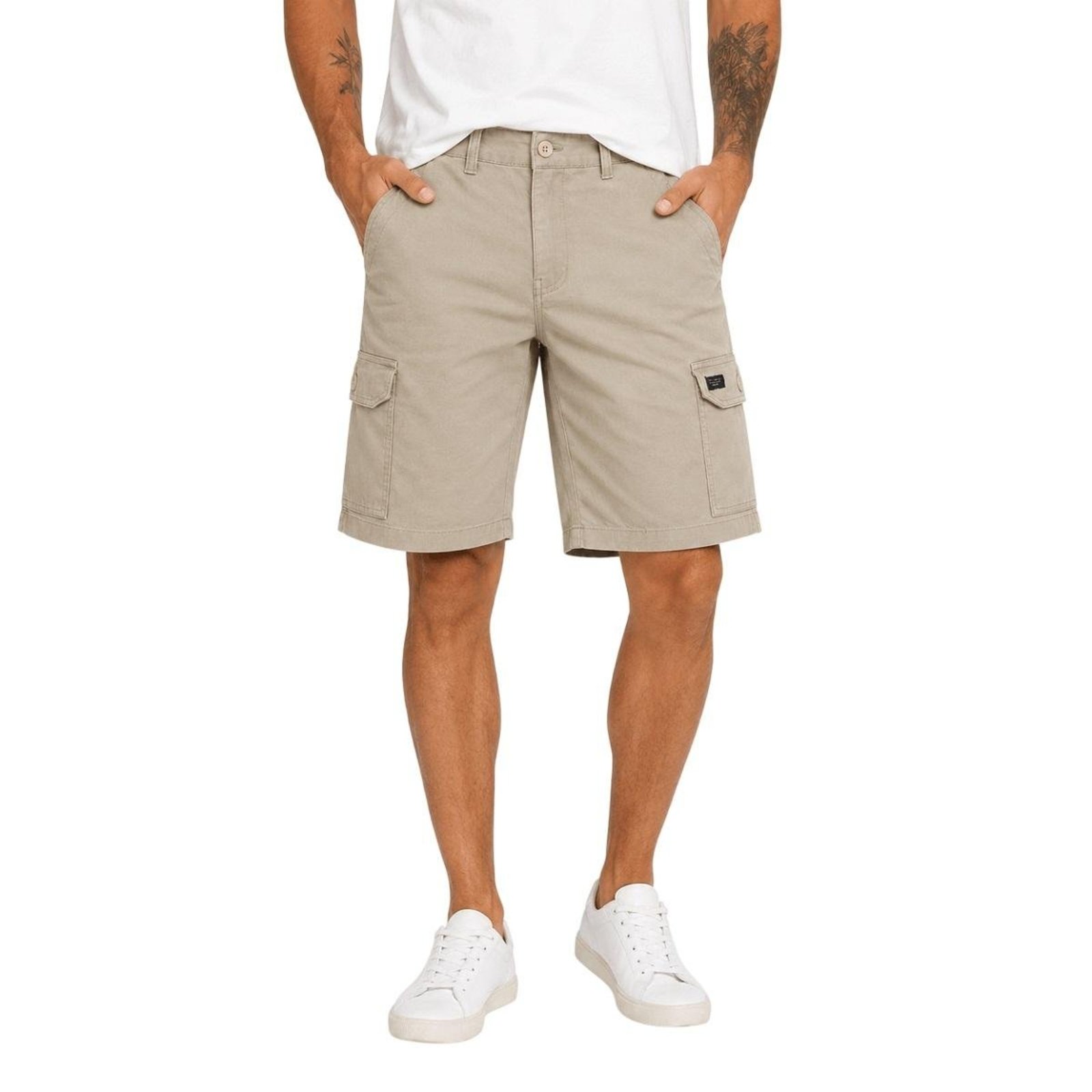 Bermuda Sarja Cargo Casual Reta Masculina Max Denim 11982 Caqui