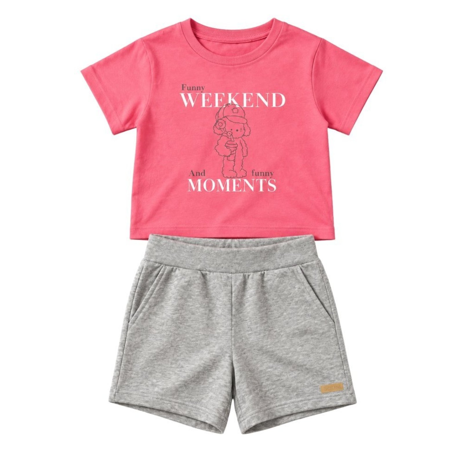 Infantil - Conjunto Menina Cropped Meia Malha Bermuda Moletinho