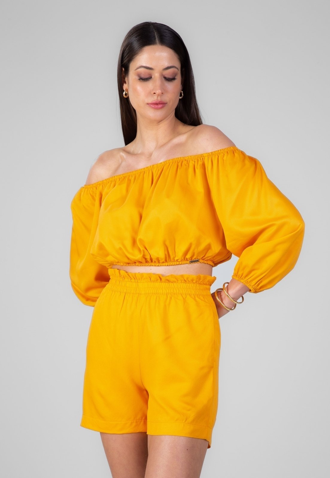 Short Viscose Traymon Cós Elástico Laranja
