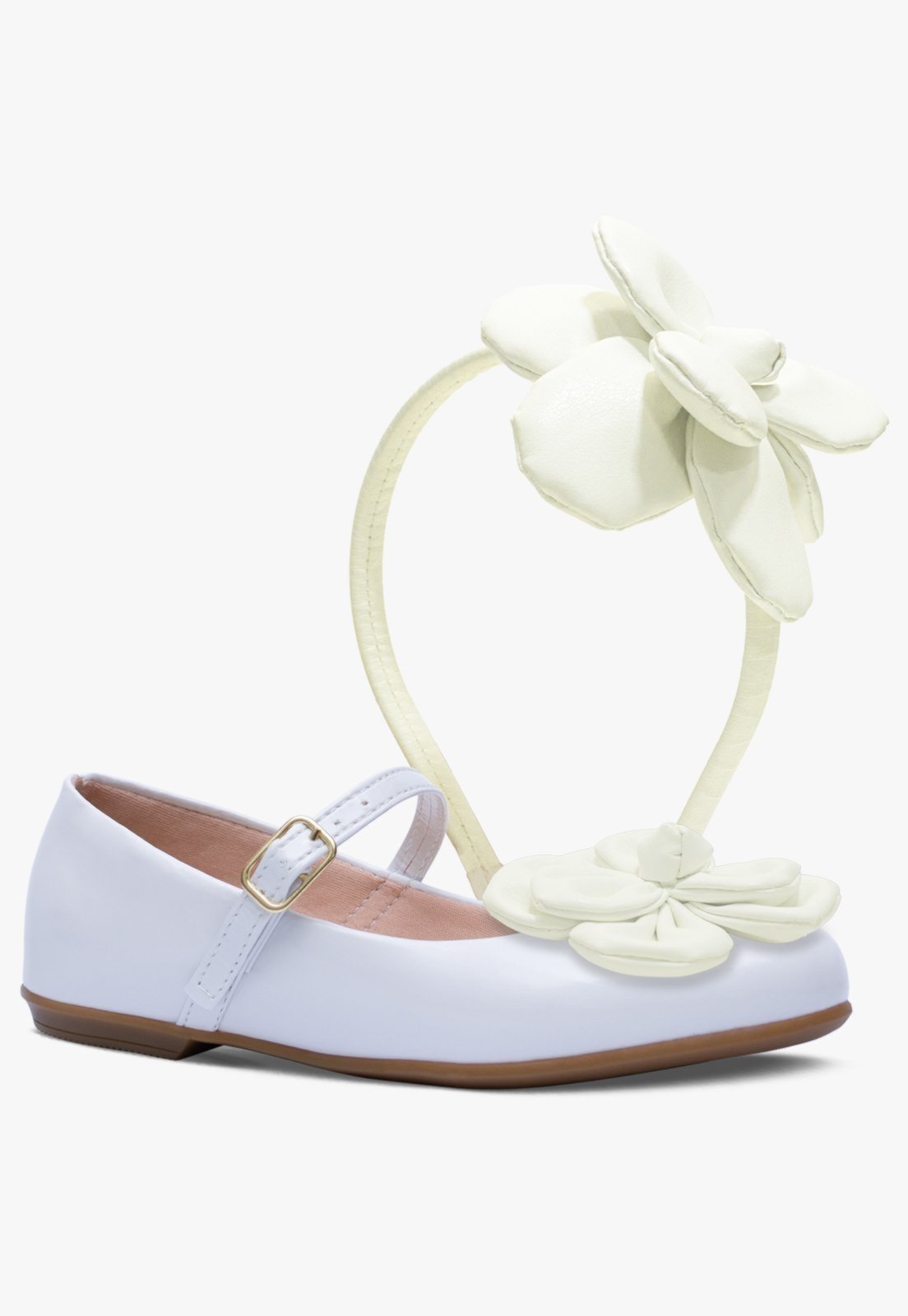 Infantil – Kit Tiara E Sapatilha Rasteira Juvenil Feminina Pópidi Petalas Branco