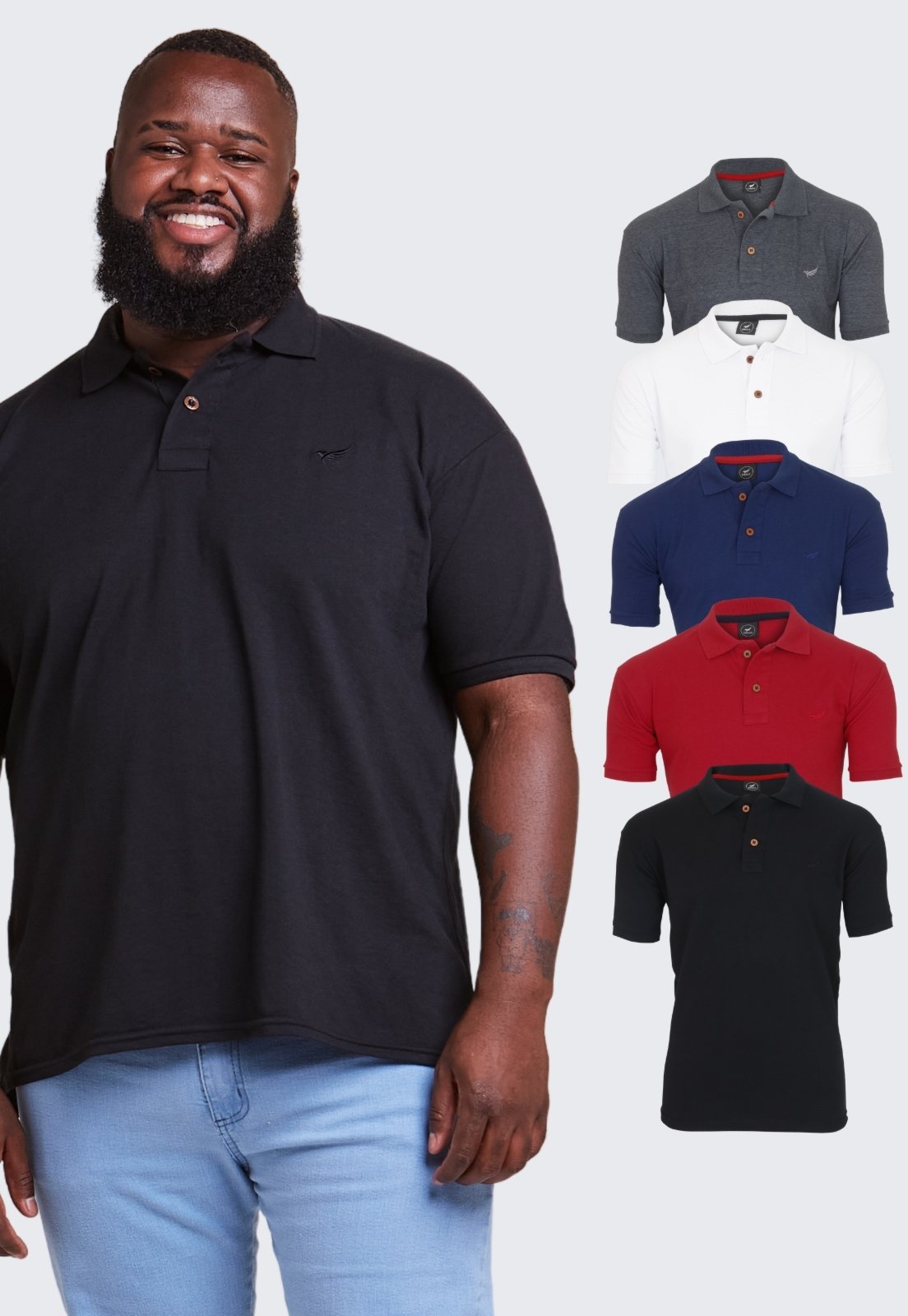 Kit 5 Camisa Polo Masculina Algodão Plus Size Daze Modas Preto, Vermelho, Azul Marinho, Branco e Chumbo