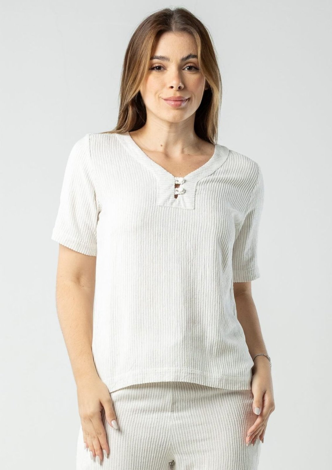 Blusa Viscose Pau a Pique Listrada Bege BEGE – PP Pau a Pique