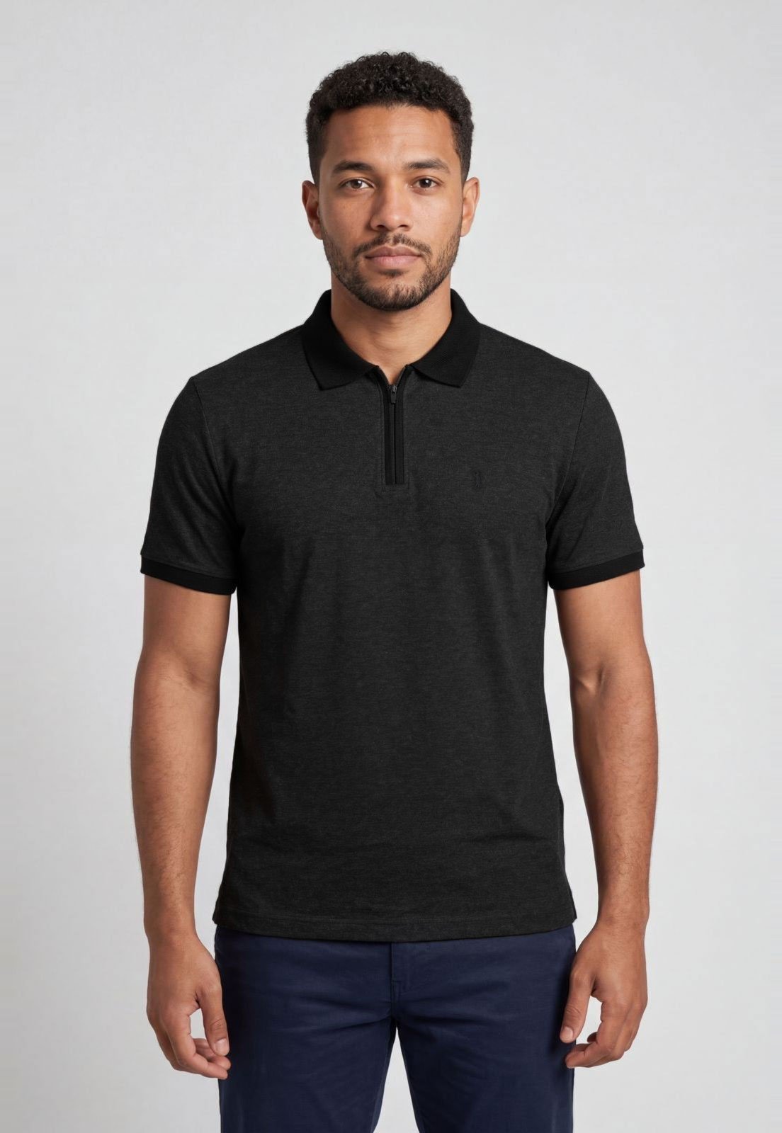 Polo Masculina Aleatory Zíper Gola Grafite
