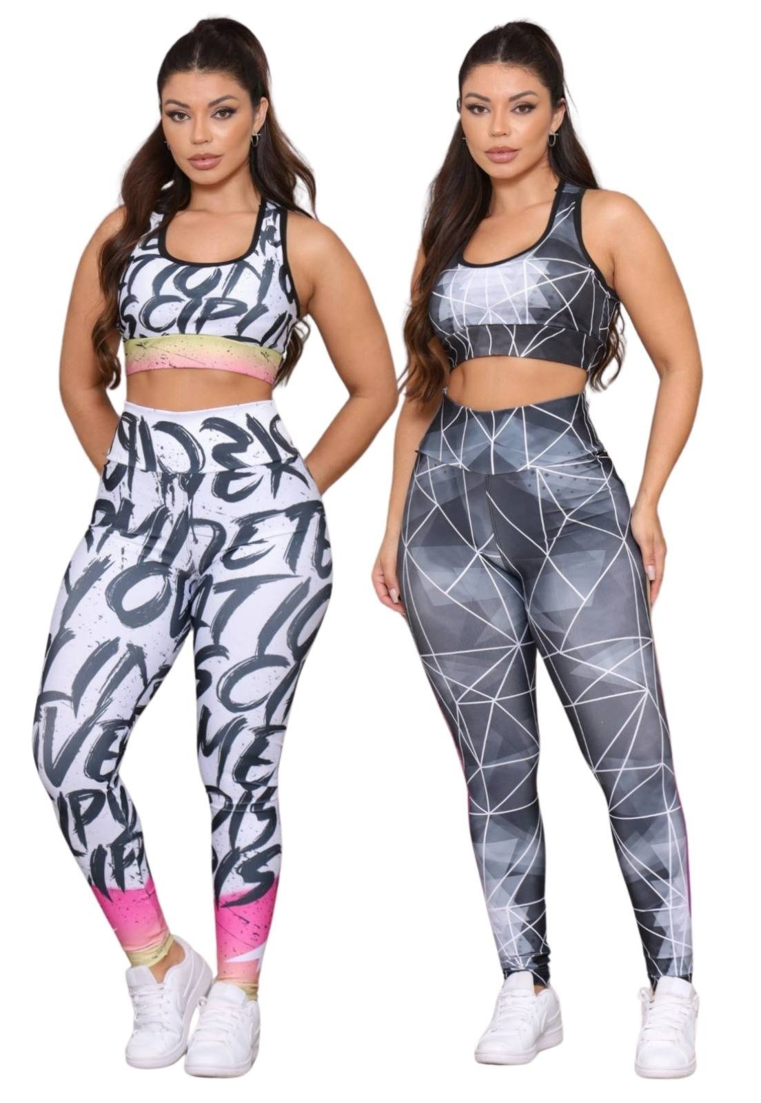 Kit 2 Conjuntos Feminino Top e Calça Fitness Linha Premium Cintura Alta Feminino