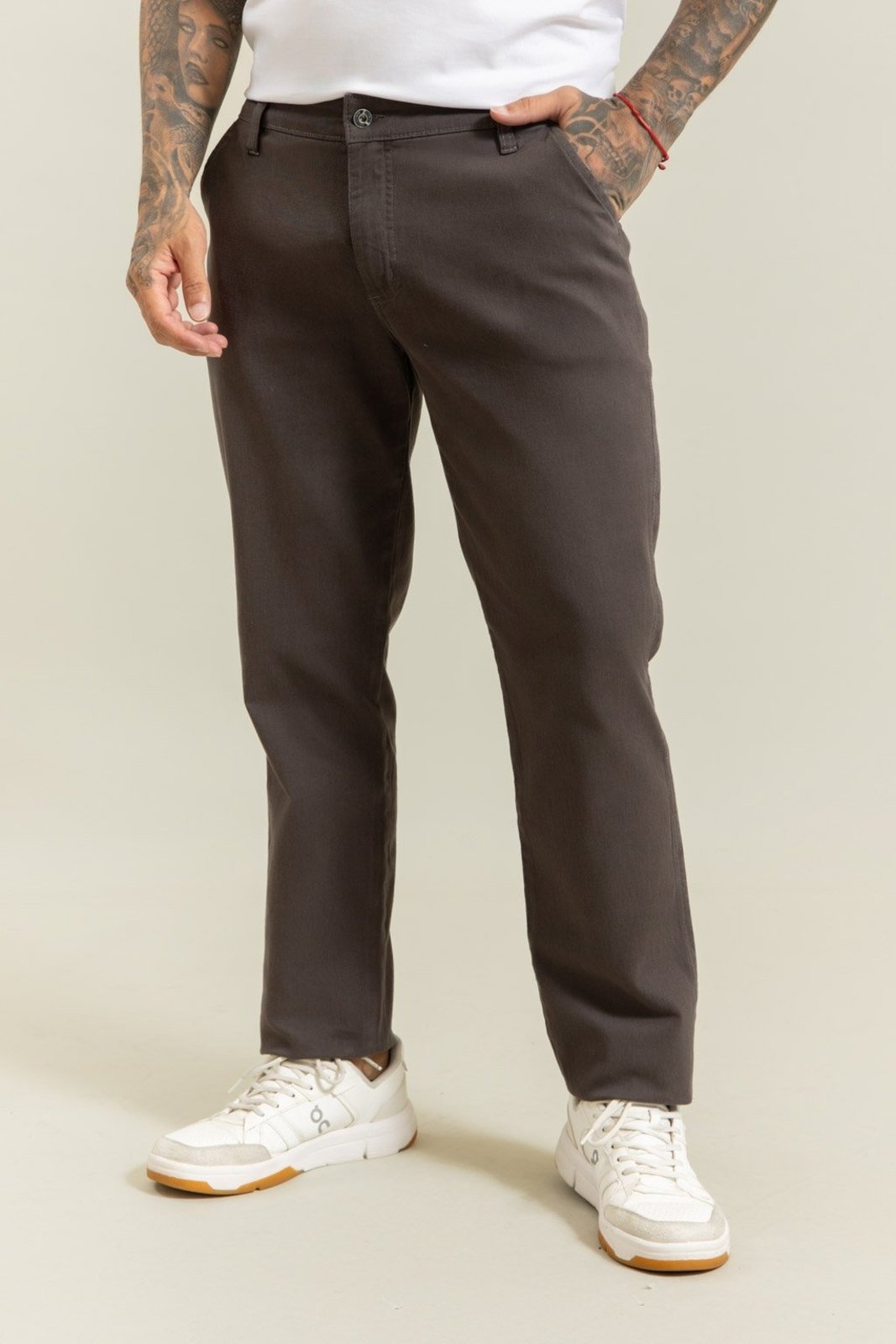 Calça Masculina Slim Fit Sport Fino em Sarja Cinza Lemier Collection