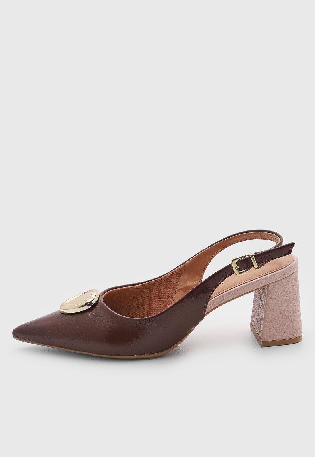 Scarpin Feminino Vizzano Slingback Salto Bloco Marrom