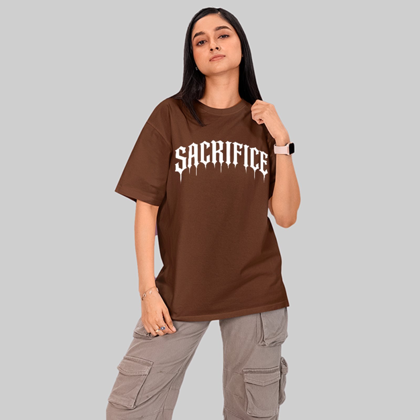 Camiseta Oversized Premium Sacrifice Dark Style Unissex Marrom