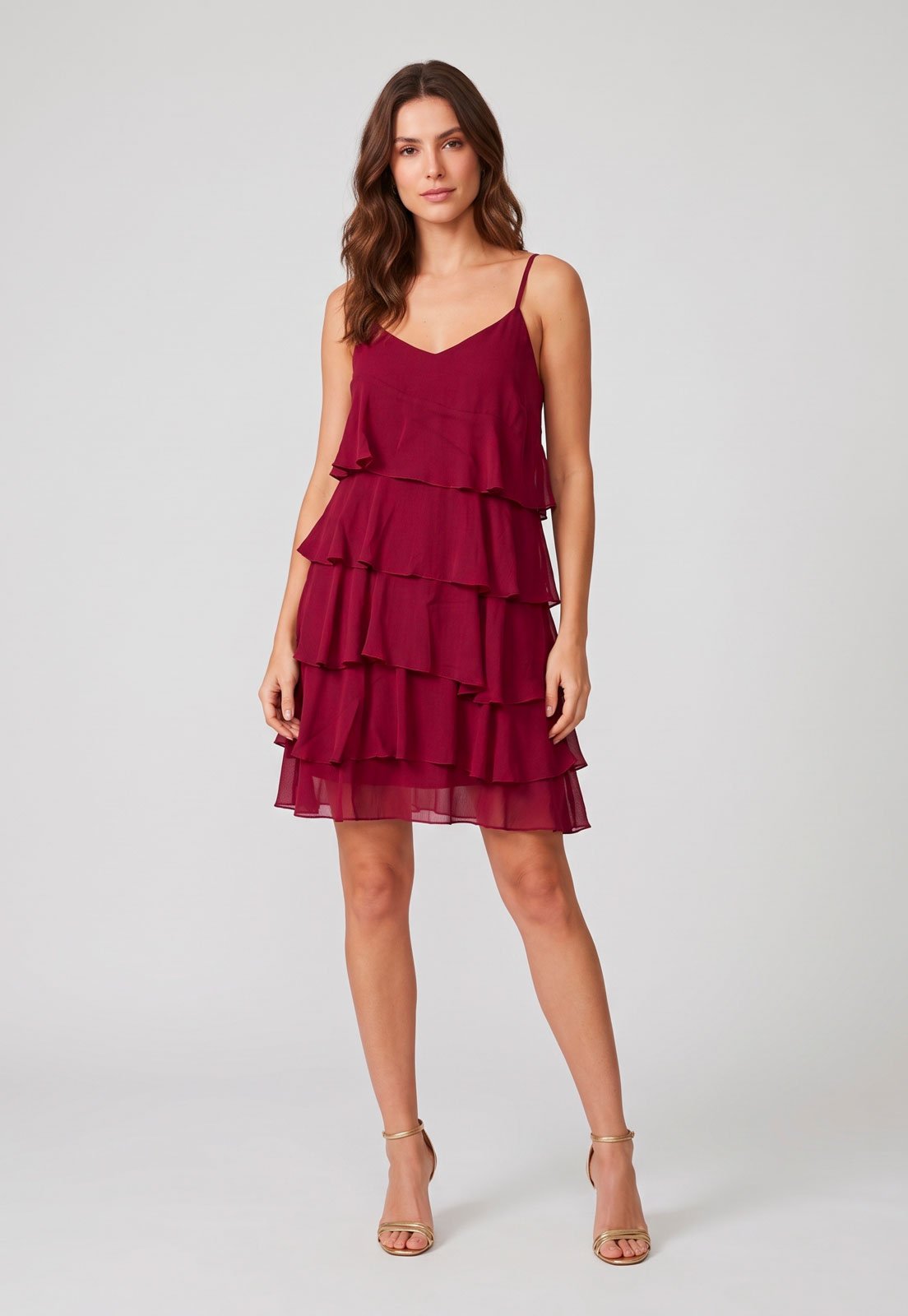Vestido Feminino Lez a Lez Babados Curto Alças Finas Vermelho