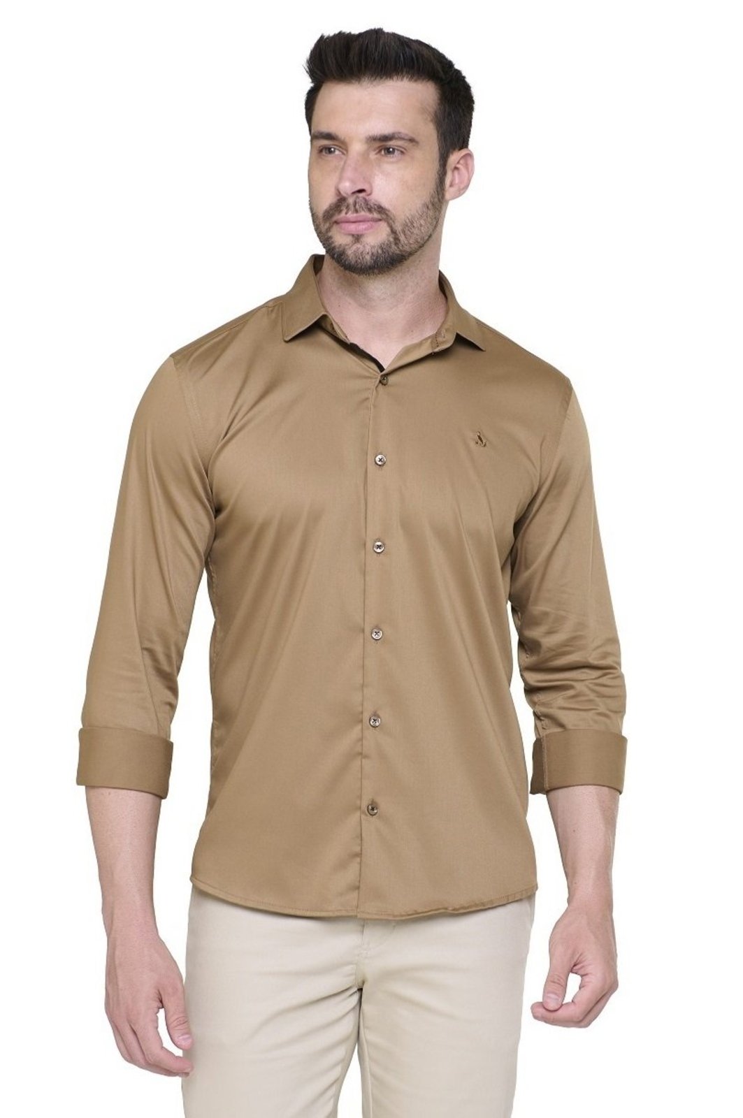 Camisa Social Amil Slim Bond Macia Viscose e Poliéster com Elastano Manga Longa Luxo Gold