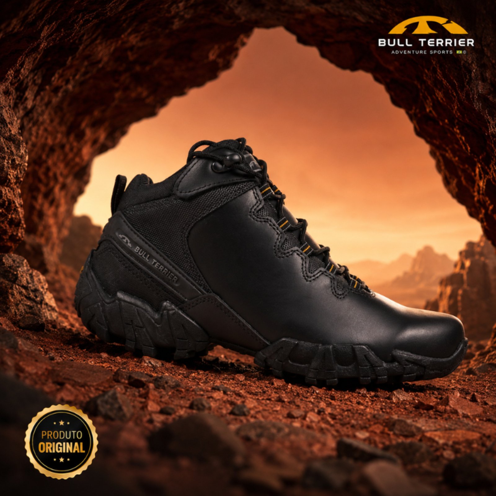 Bota Bull Terrier Dakar Masculina Couro Original Trilha - PRETO