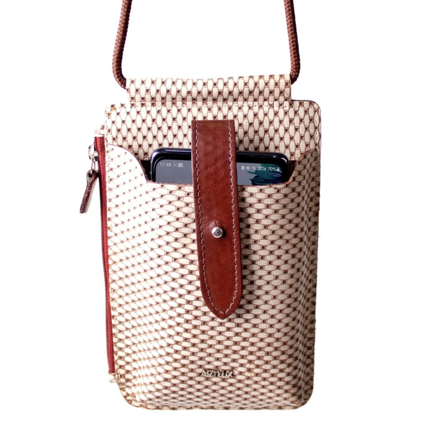 Bolsa Transversal para Celular em Couro Artlux 9056 – CAFE COM BEGE