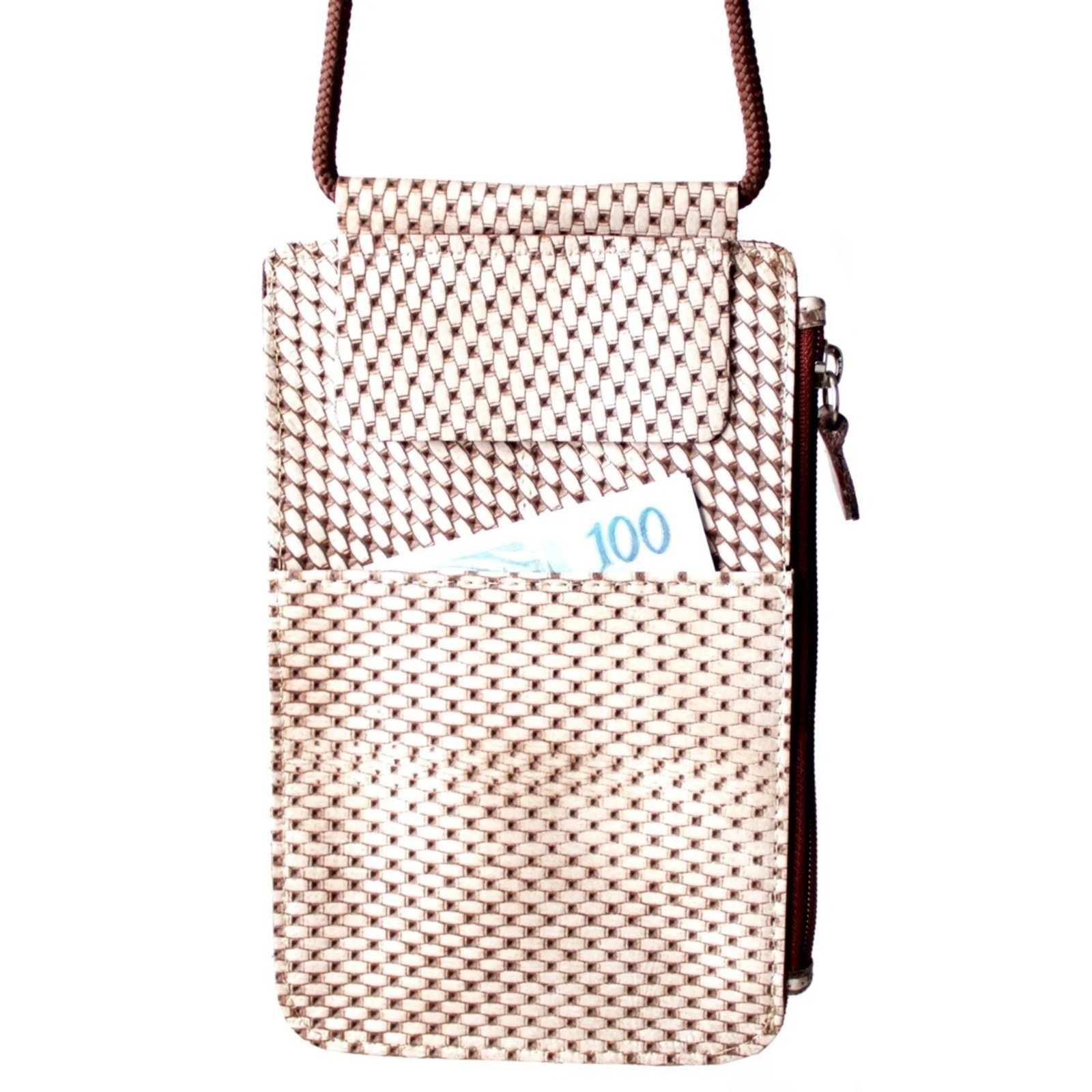 Vista 3 Bolsa Transversal para Celular em Couro Artlux 9056 - CAFE COM bege/café/vermelho Artlux bege/café/vermelho
