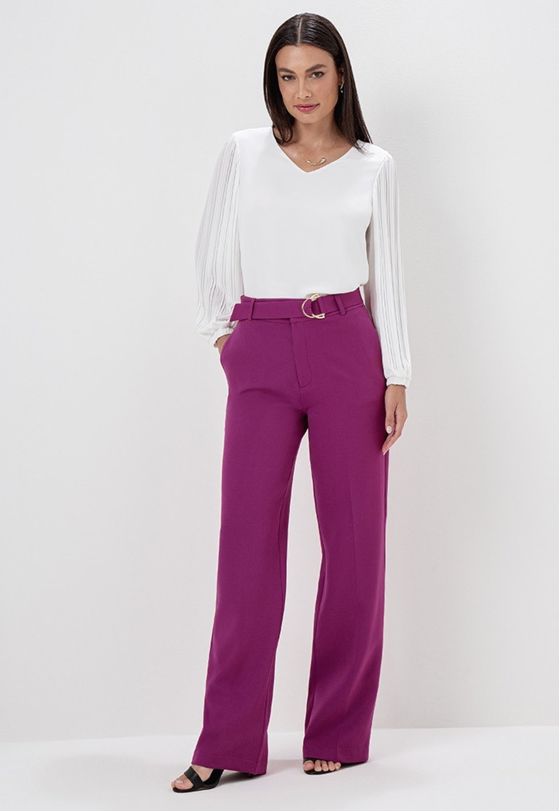 Calça Principessa Wide Leg de Alfaiataria Magenta Rayane