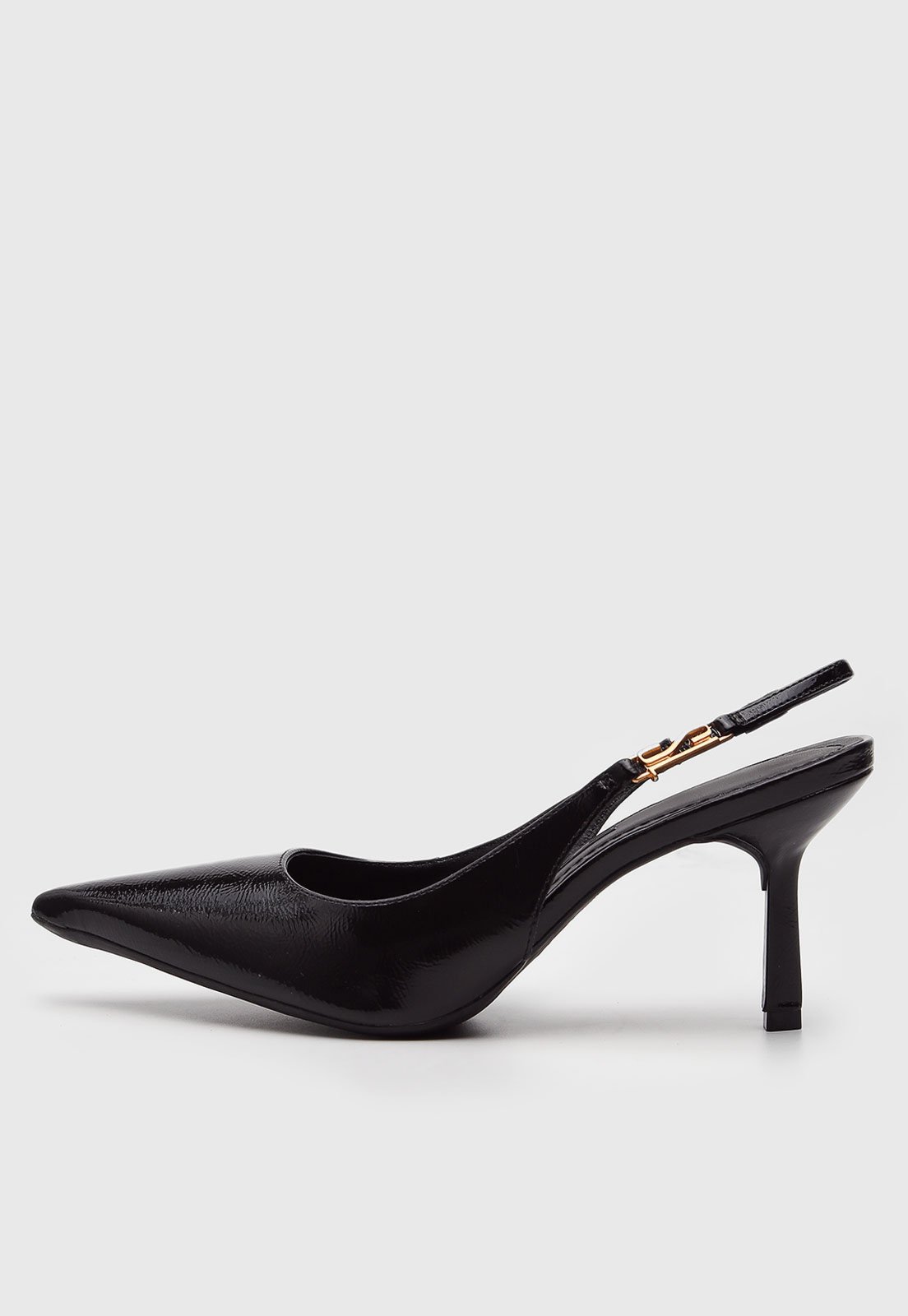 Scarpin Slingback Santa Lolla Logo Metalizado Preto