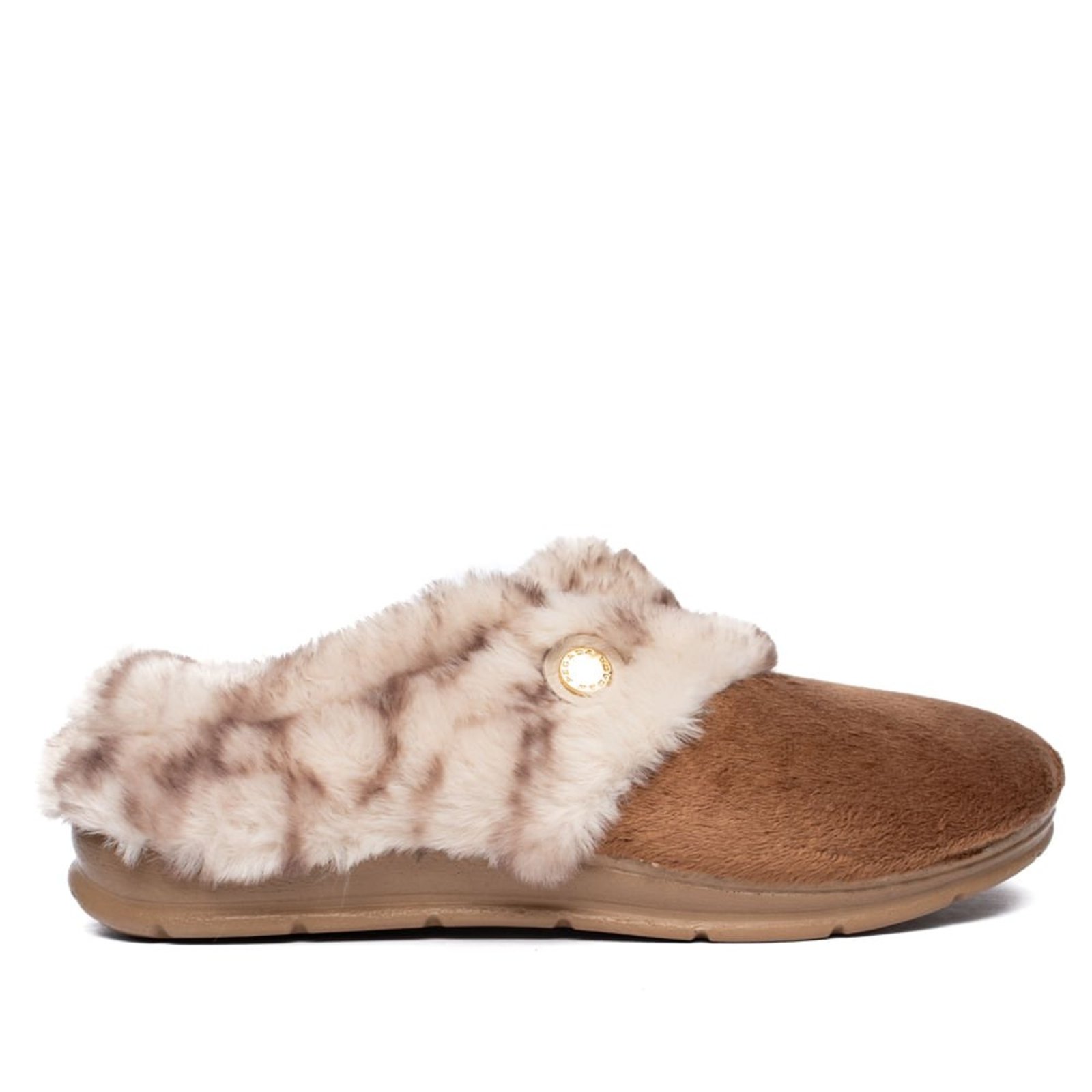 Infantil - Pantufa Feminina Pegada Slip Peluciada Marrom/Bege