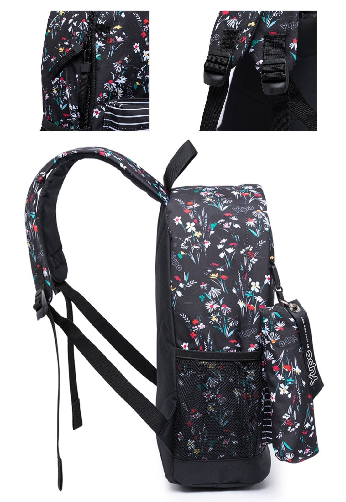 Vista 3 Infantil - Kit Mochila Yupe Estojo Feminino Casual Resistente Espaçosa Notebook preto YUPE preto