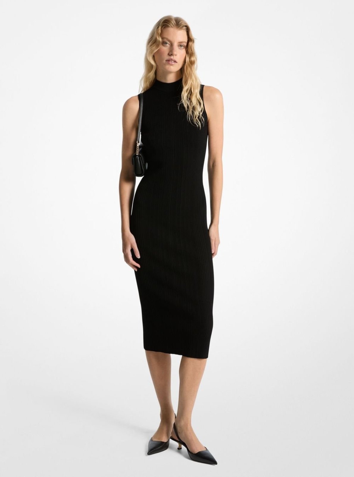 Vista 2 Vestido Midi De Gola Alta Canelado Mr582un33d001 Michael Kors preto Michael Kors preto
