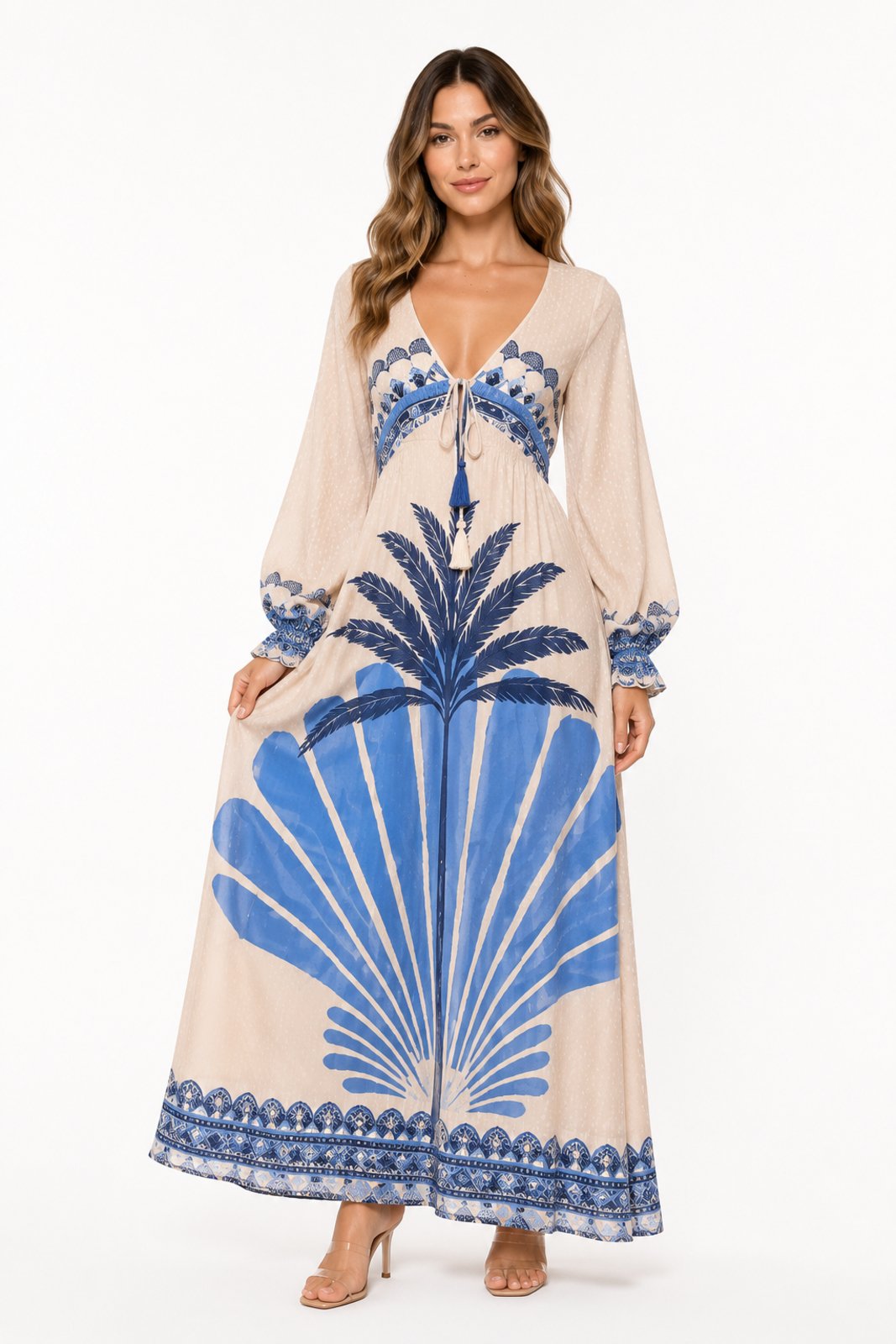Vestido Longo D Bell Outlet Fashion Estampado Azul