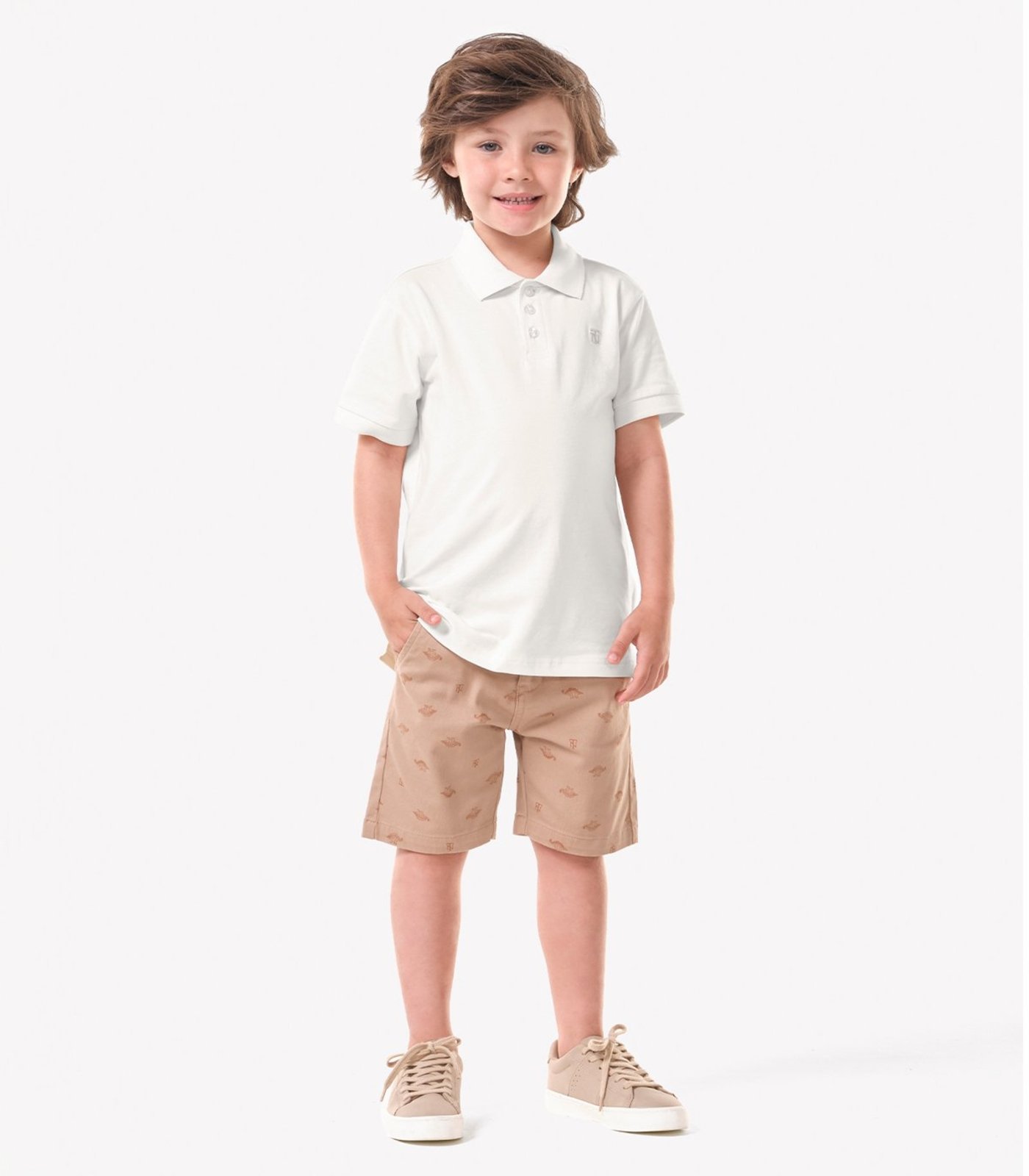 Infantil - Conjunto Polo Com Bermuda Trick Nick Bege