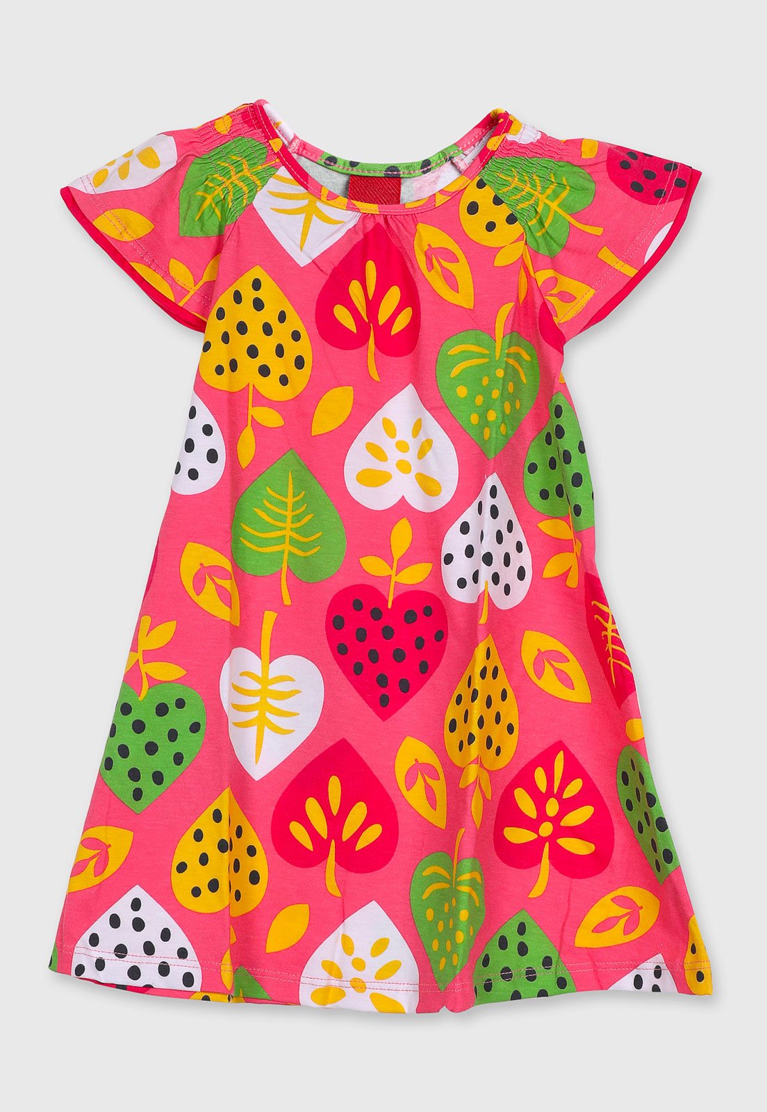 Infantil - Vestido Kyly Estampa Folhas Rosa