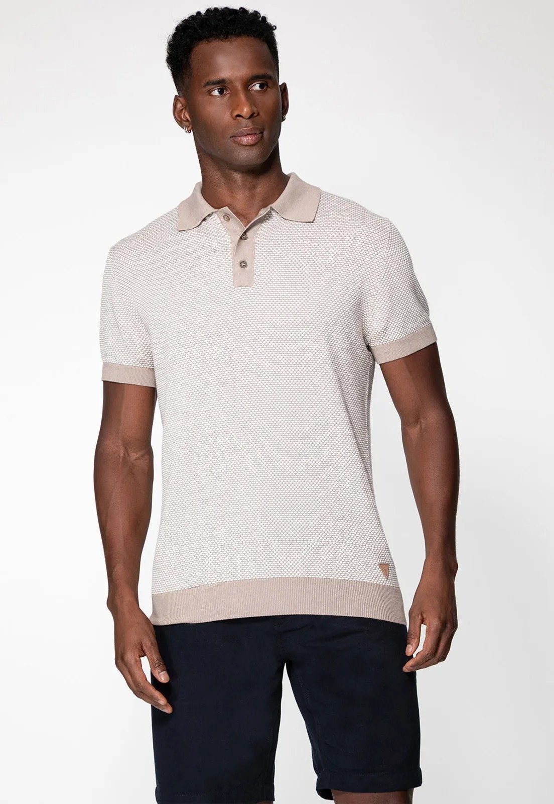 Camisa Polo Guess Tricot Eco Bege
