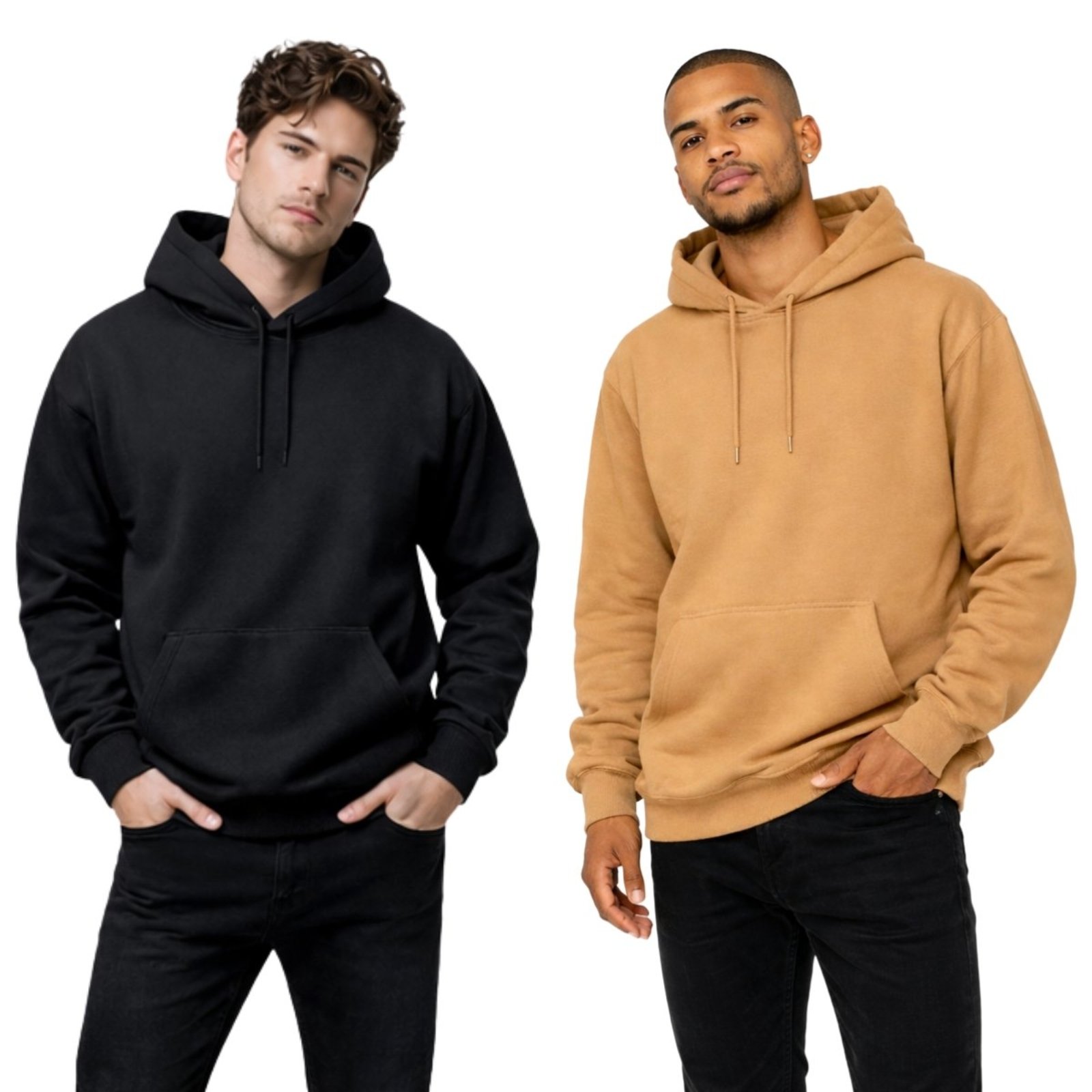 Kit 2 Blusa de Frio Moletom Liso Casaco Canguru Fechado Com Capuz Inverno Preto e Bege