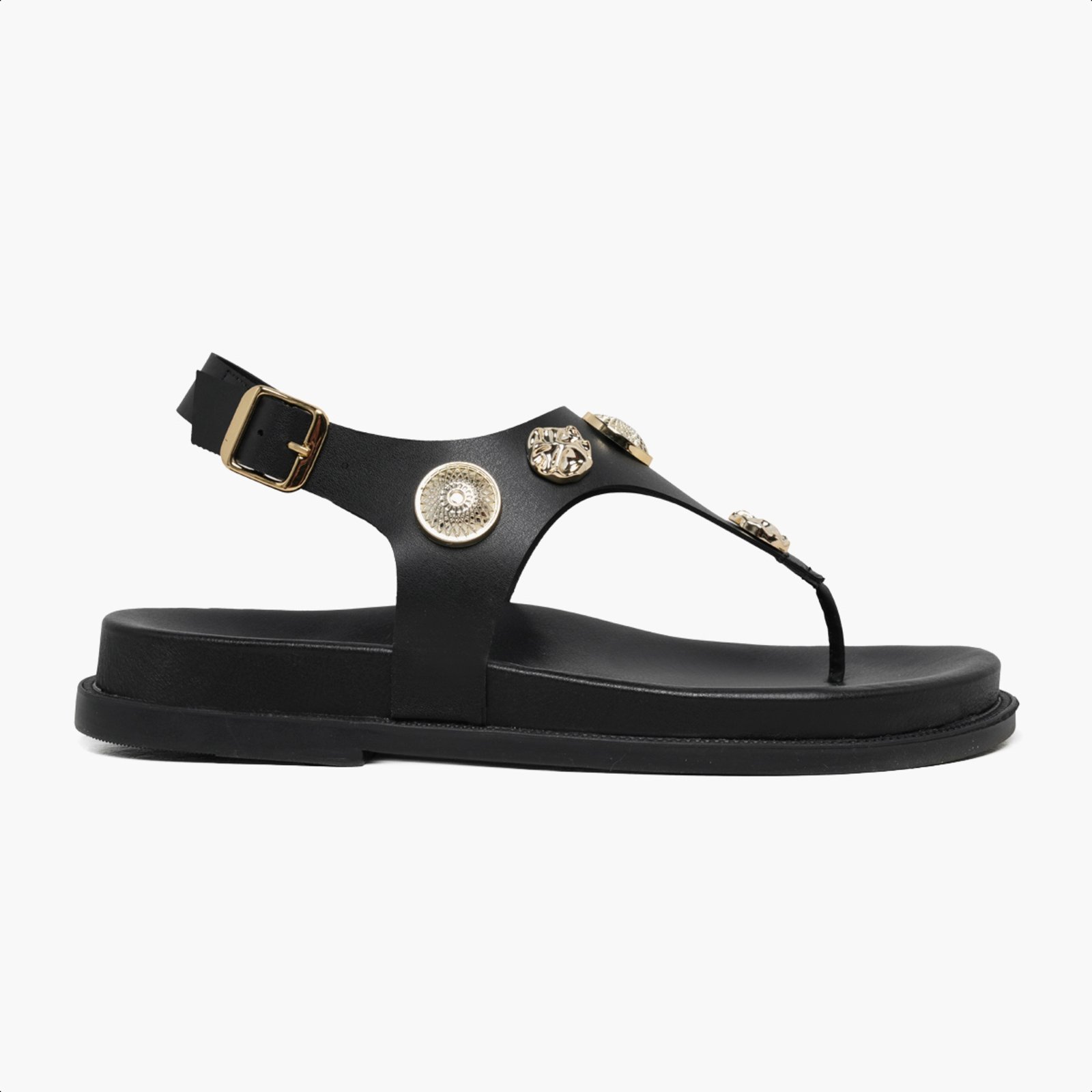 Sandália Papete Feminina Amarena Preto Detalhe Boho Chic