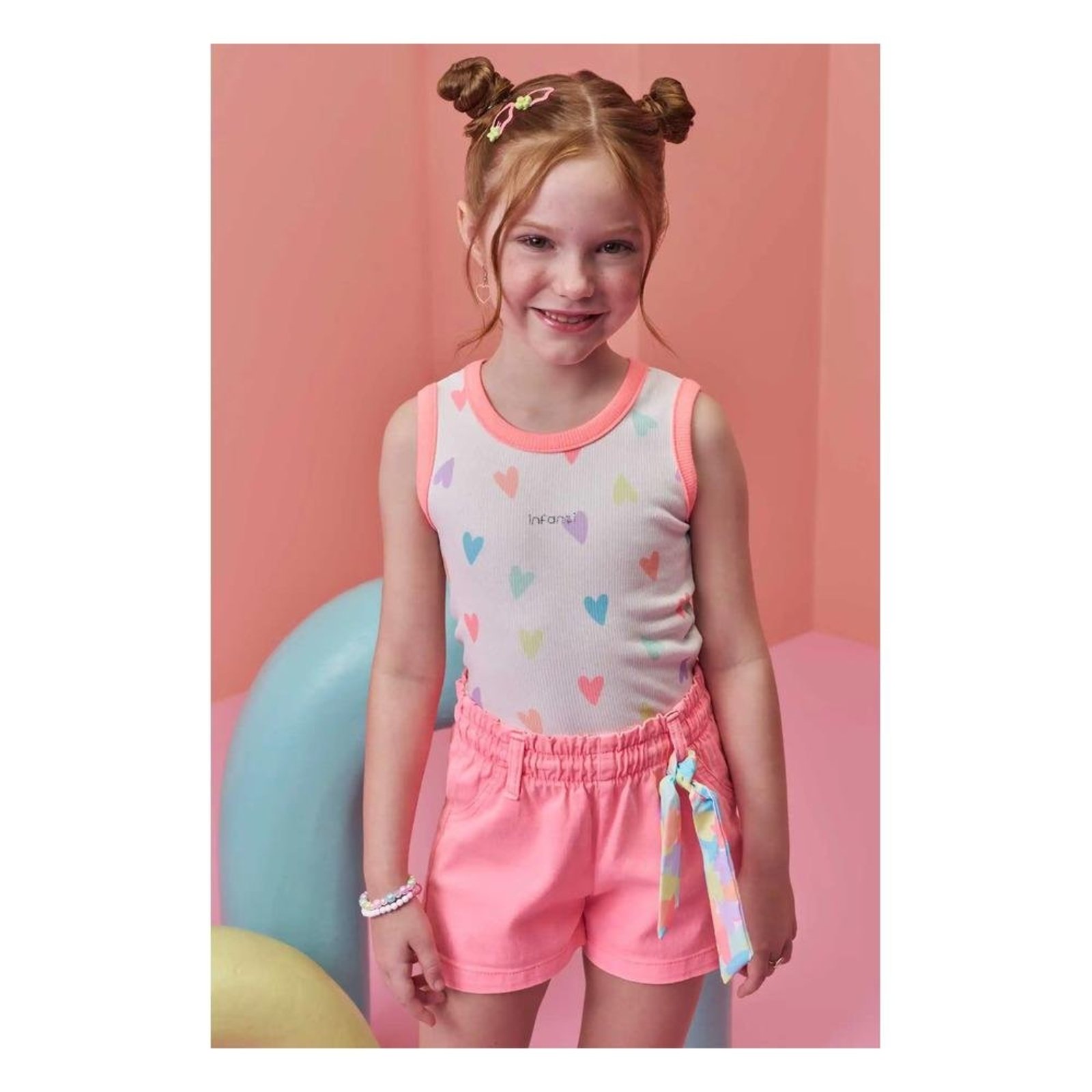 Infantil - Regata Estampada Corações Coloridos Infanti Branco 10