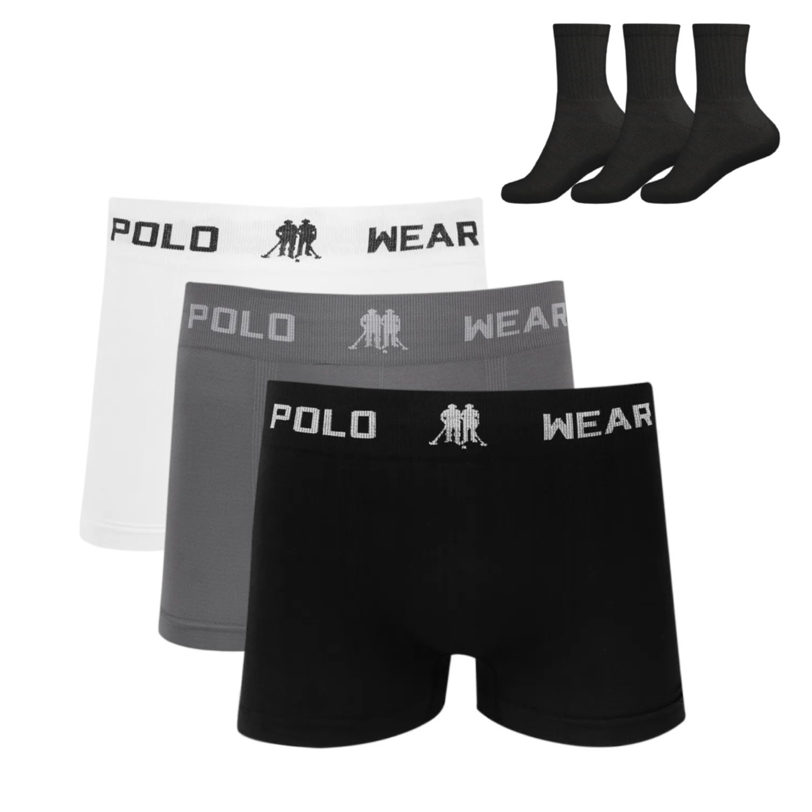 Kit 3 Cueca Boxer Polo Wear Microfibra Sortido + 3 Meias M11 Colorido