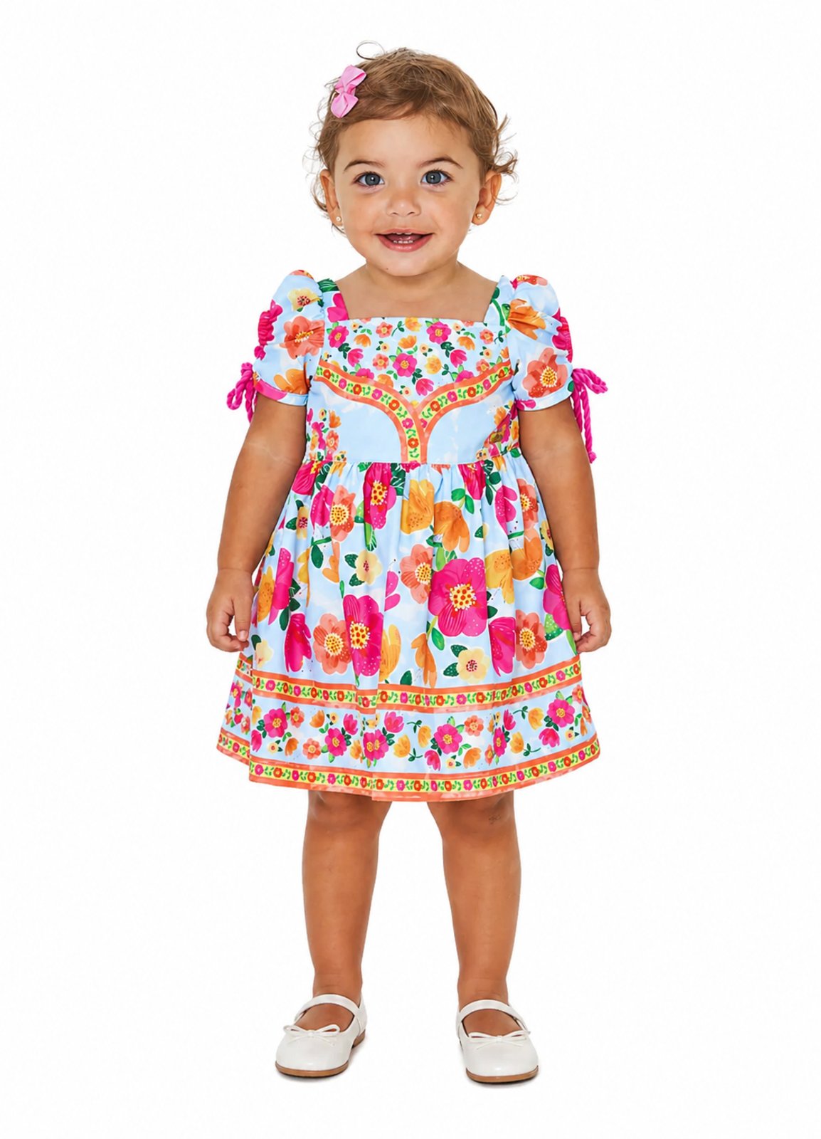 Infantil - Vestido e Calcinha Estampa Florescer Detalhe Azul