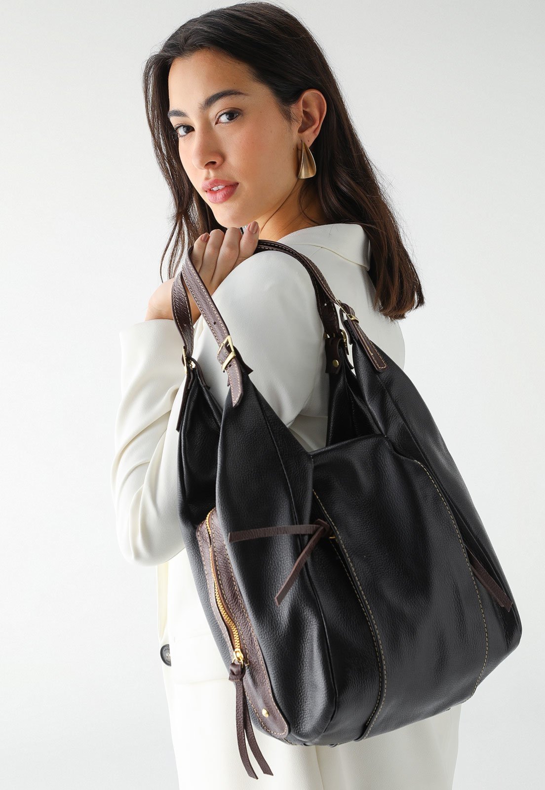 Bolsa SN Couros Córsega Preto/Marrom