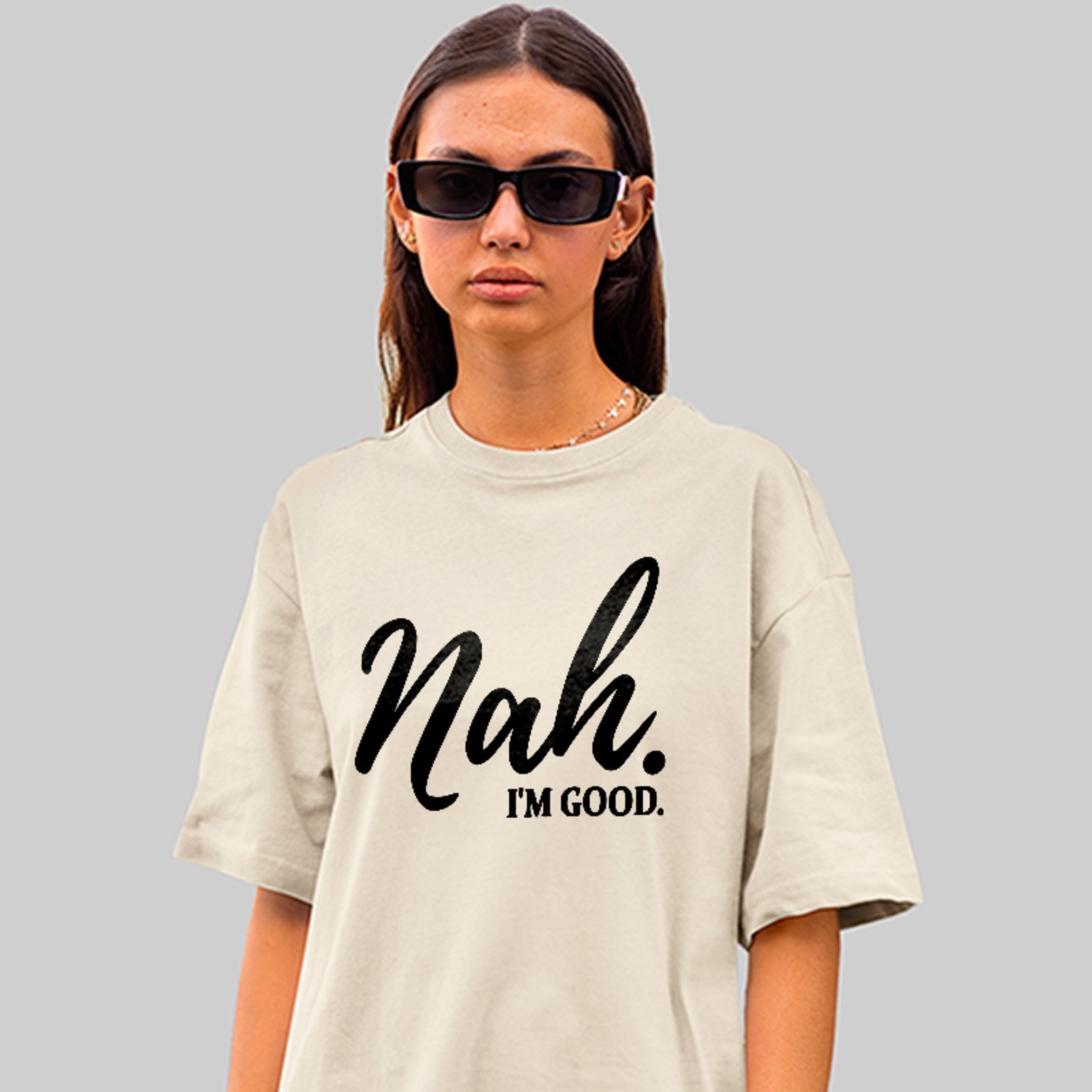 Camiseta Oversized Nah I'm Good Meme Style Unissex Off White