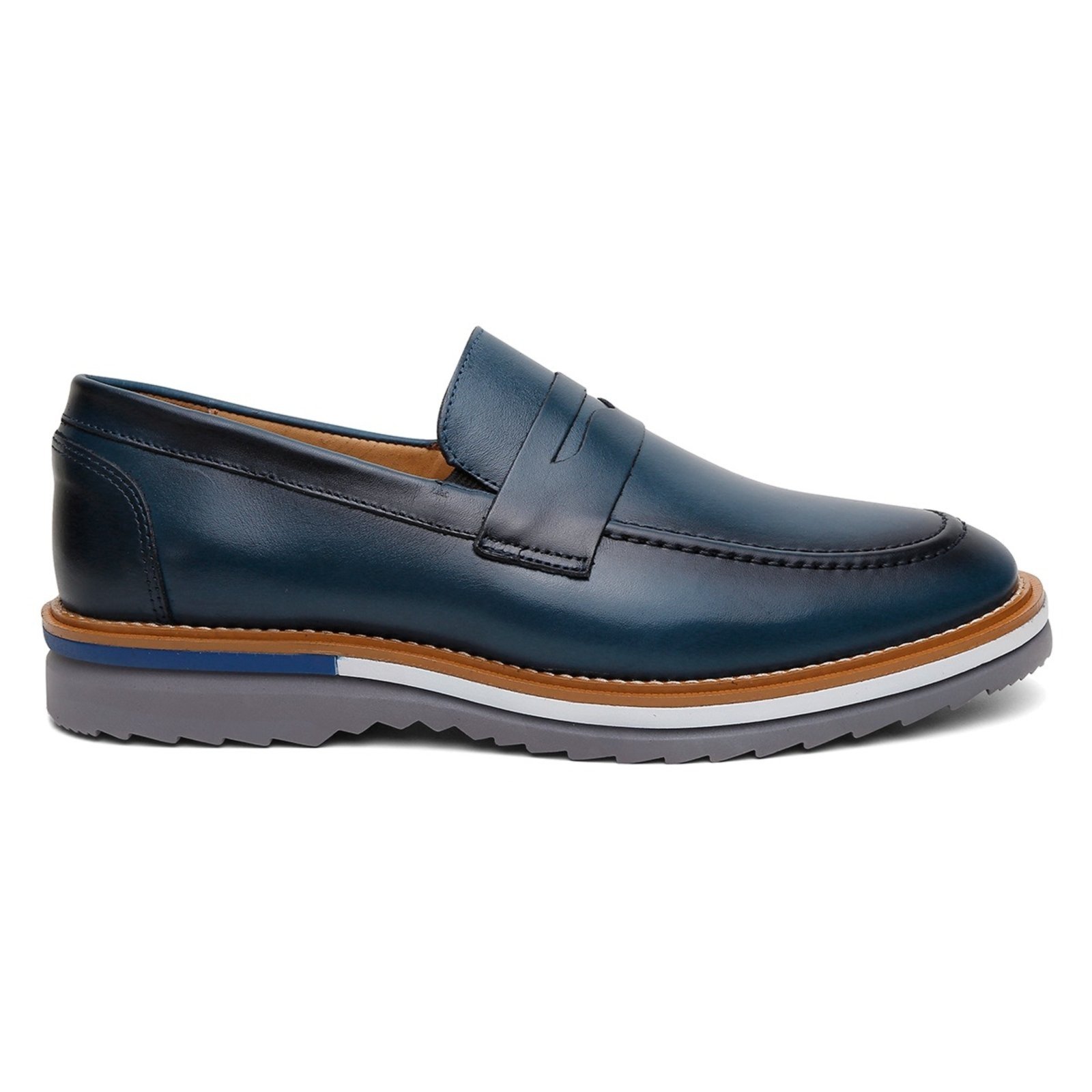 Mocassim Masculino de Couro Casual Social Moderno Azul Marinho