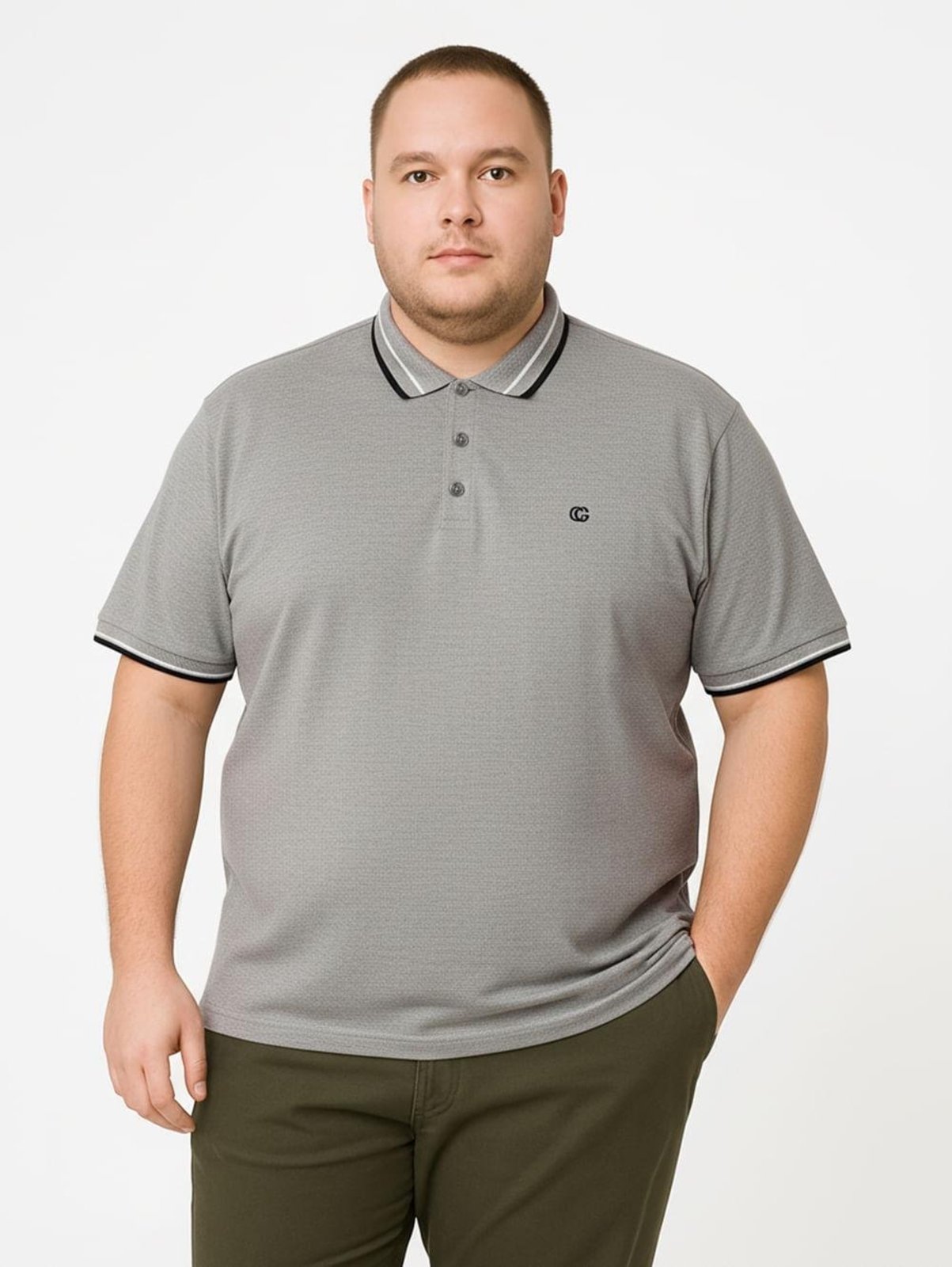 Polo Manga Curta Plus Size Masculina CINZA