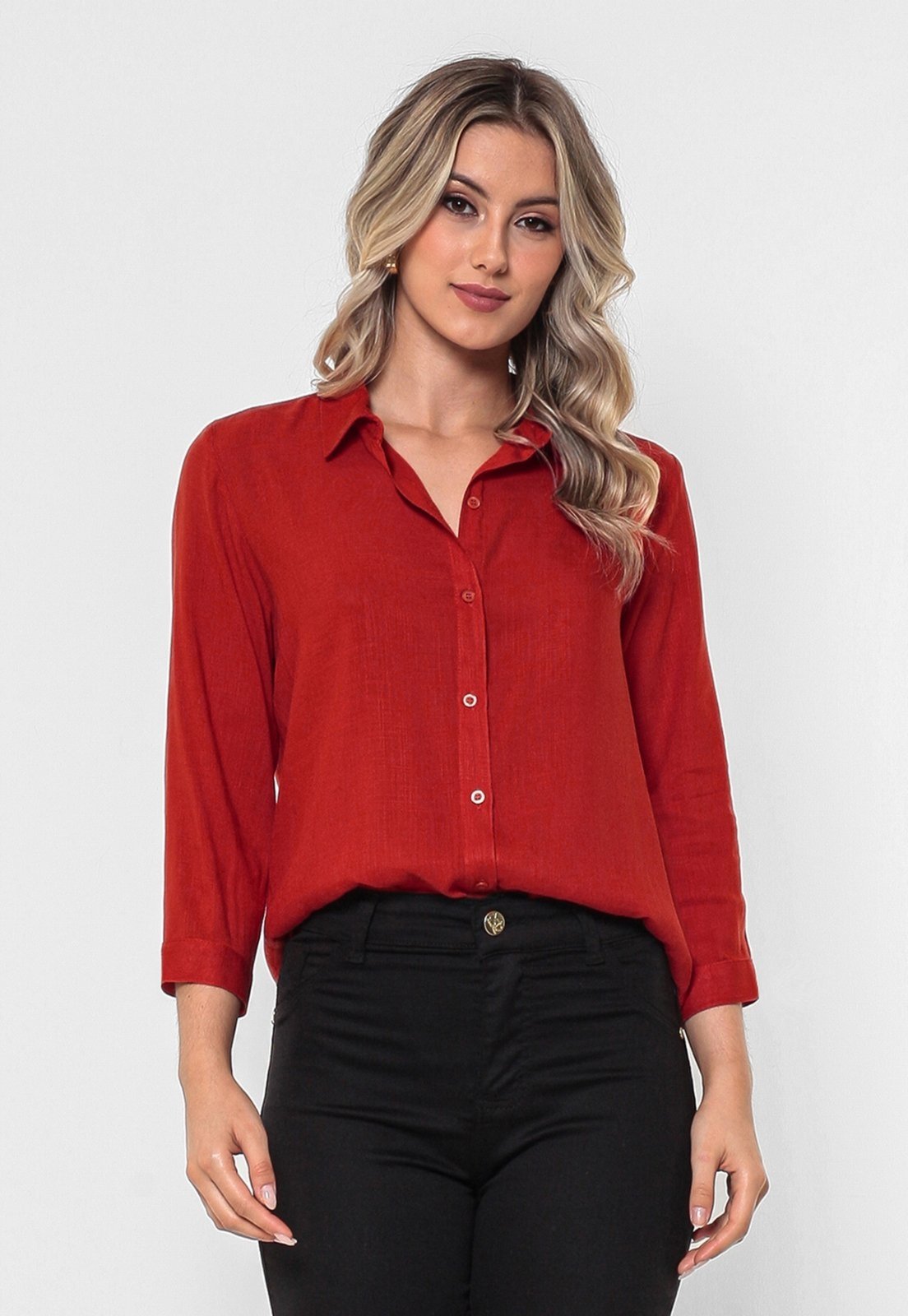Camisa Intens Manga 3/4 Viscolinho Vermelho