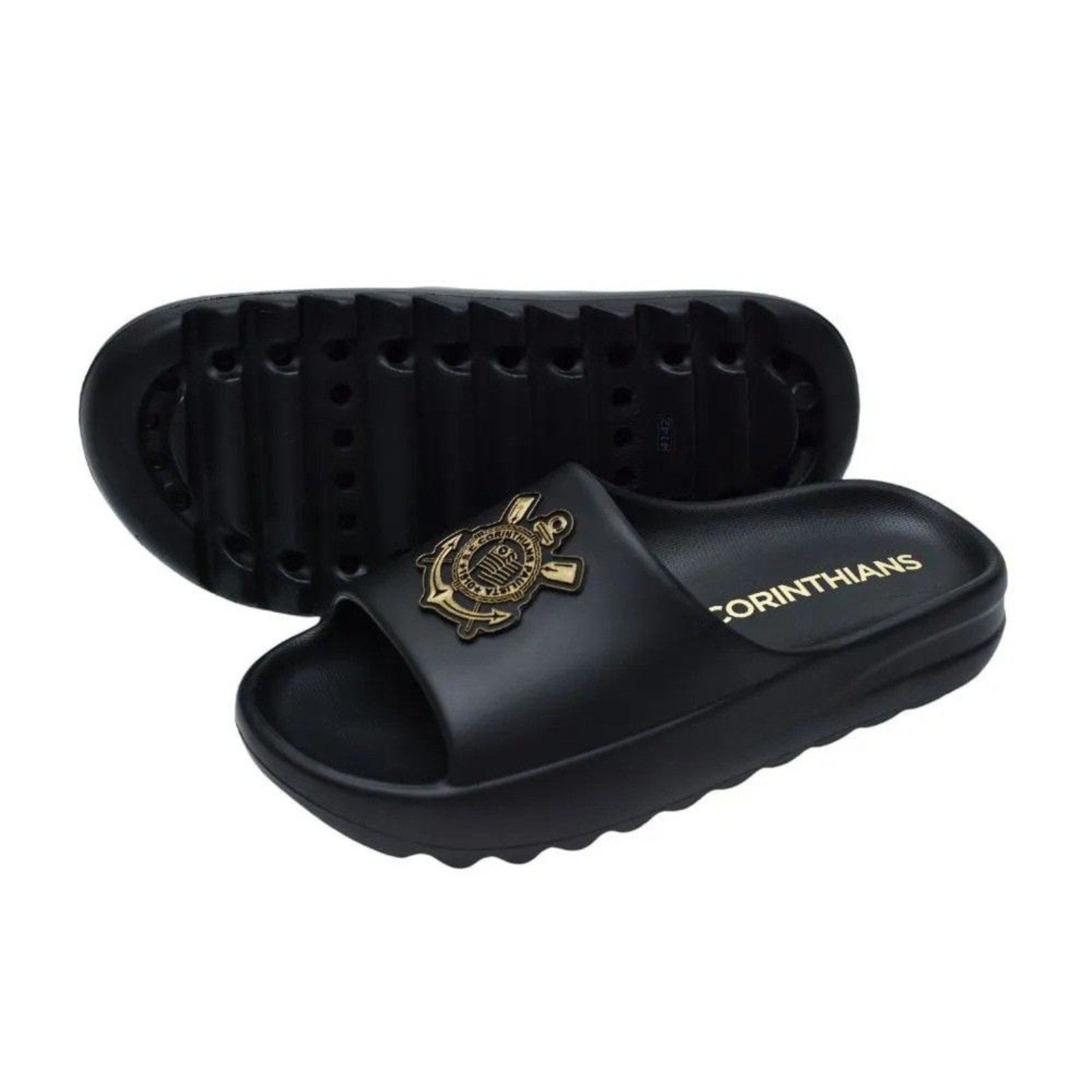 Chinelo Nuvem Corinthians Slide Oficial Licenciado Preto com Dourado