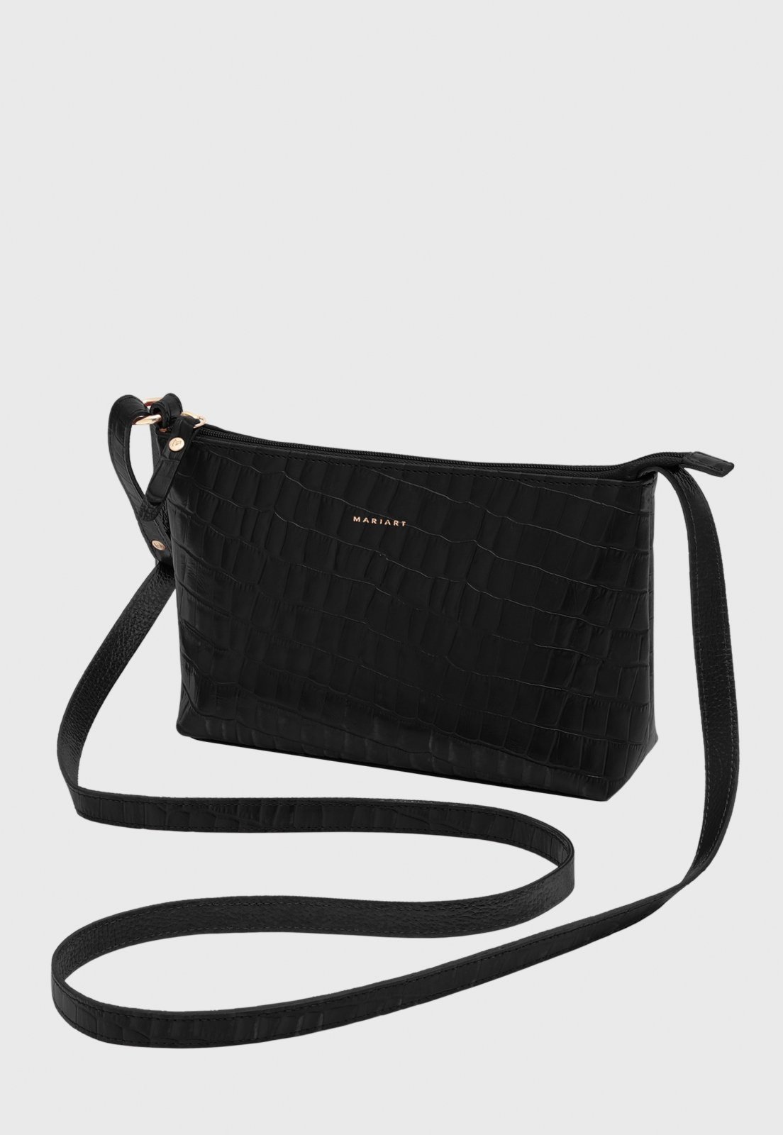 Bolsa Transversal Couro Mariart Salsa Croco Preta