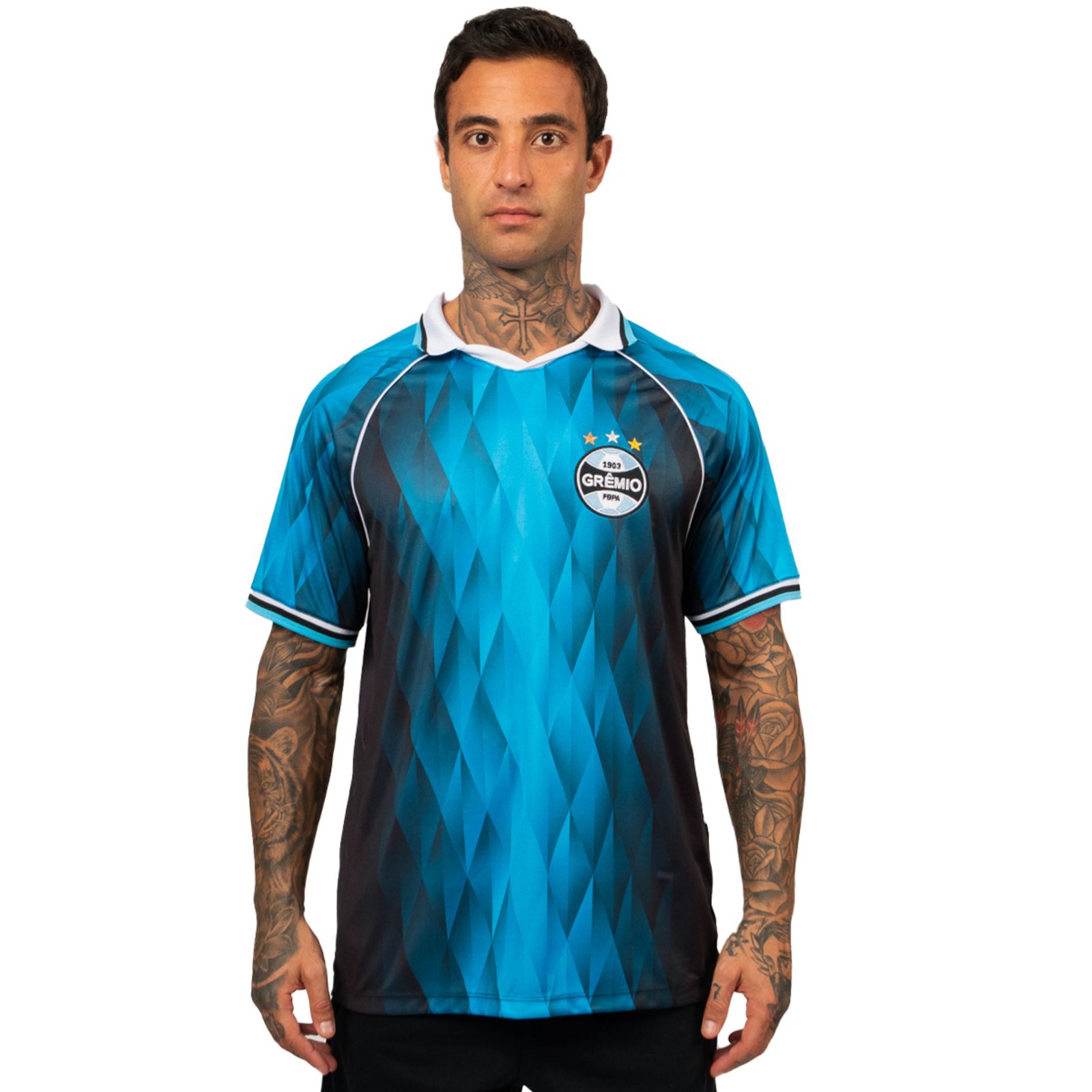 Camiseta Gola V Grêmio Oficial Esportiva Sublimada Masculino Surf Center Azul