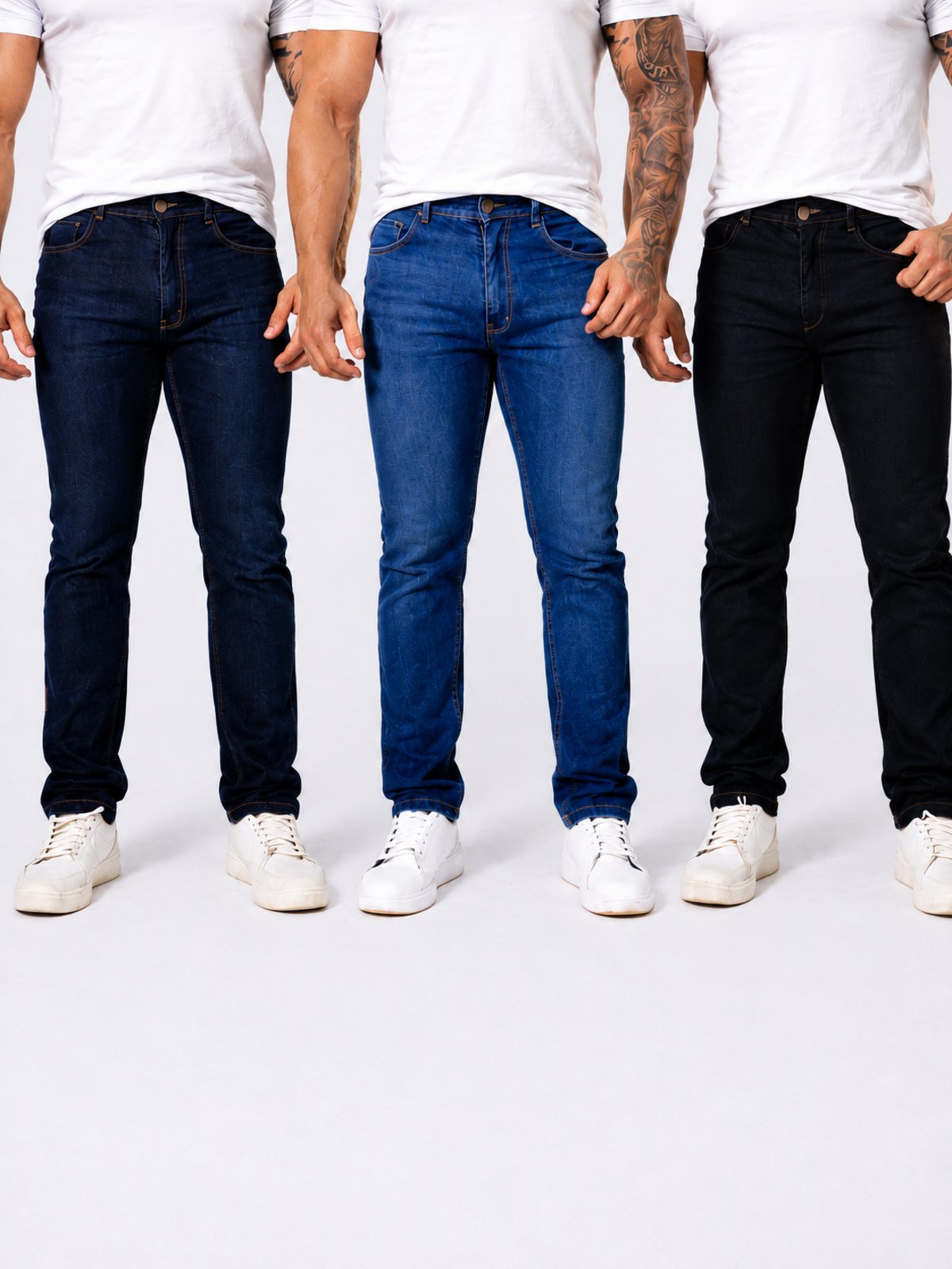Kit 3 Calças Jeans Masculina Skinny Yellow Jeans Azul Escuro Azul Médio Preto