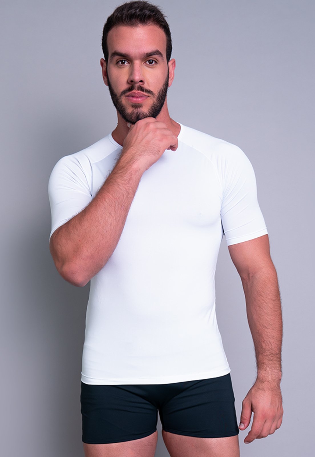 Camisa Térmica MVB Modas Masculina Manga Curta Segunda Pele Proteção Uv 50+ Branco